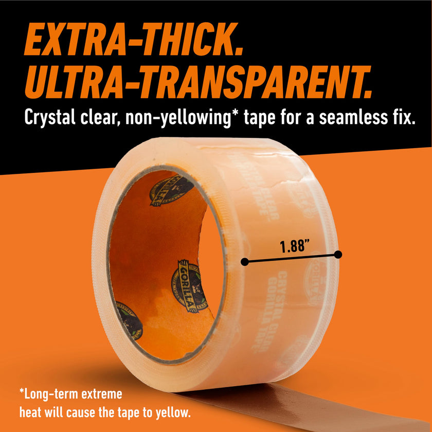 Gorilla Crystal Clear Tape, Duct, Utility, Non-Yellowing, Heavy Duty, Extra Thick Adhesive, Flexible, UV Temperature Resistant, 1.88 in x 27 ft, (Pack of 1), 6127002 🍁 All In One Marketplace Canada