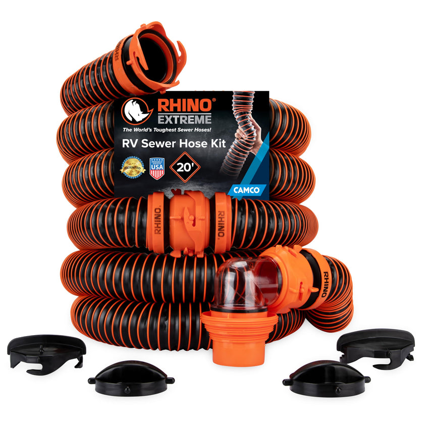 Camco 21012 RhinoEXTREME 20ft RV Sewer Hose Kit | Includes Swivel Fitting and Translucent Elbow with 4-in-1 Dump Station Fitting | Storage Caps Included 🍁 All In One Marketplace Canada