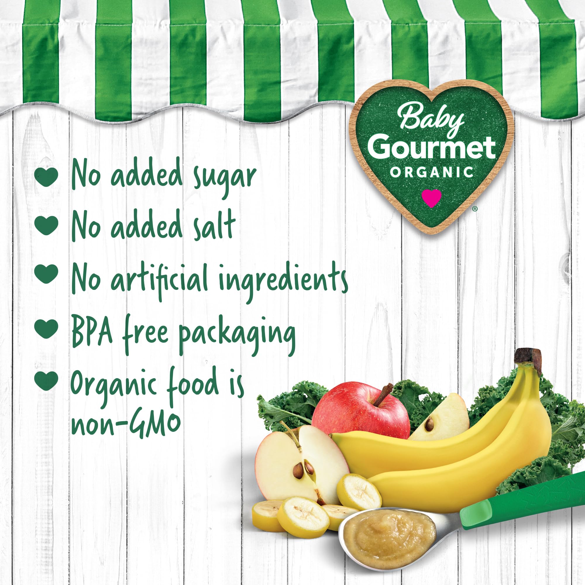 Baby Gourmet Banana Apple Kale Purée, 12 × 128 mL Pouches | 6 Months+ | Organic Baby Food | No Added Sugar or Salt | Made in Canada 🍁 All In One Marketplace Canada