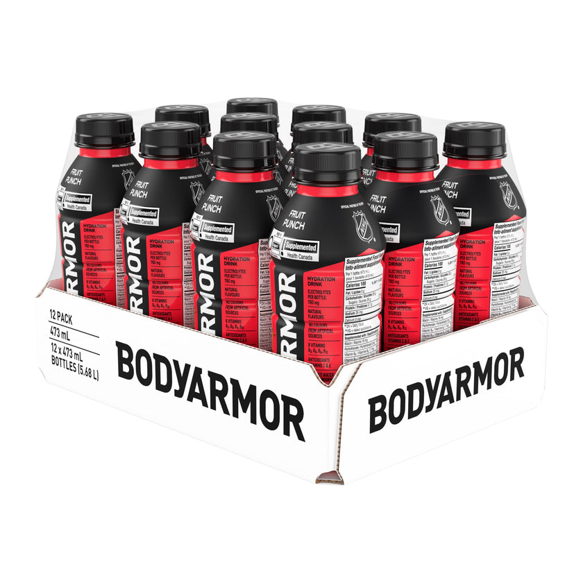 BODYARMOR SuperDrink Fruit Punch, 473 mL Bottles (12 Pack) – Sports Hydration Drink with Coconut Water, Potassium-Packed Electrolytes and Antioxidant Vitamins 🍁 All In One Marketplace Canada