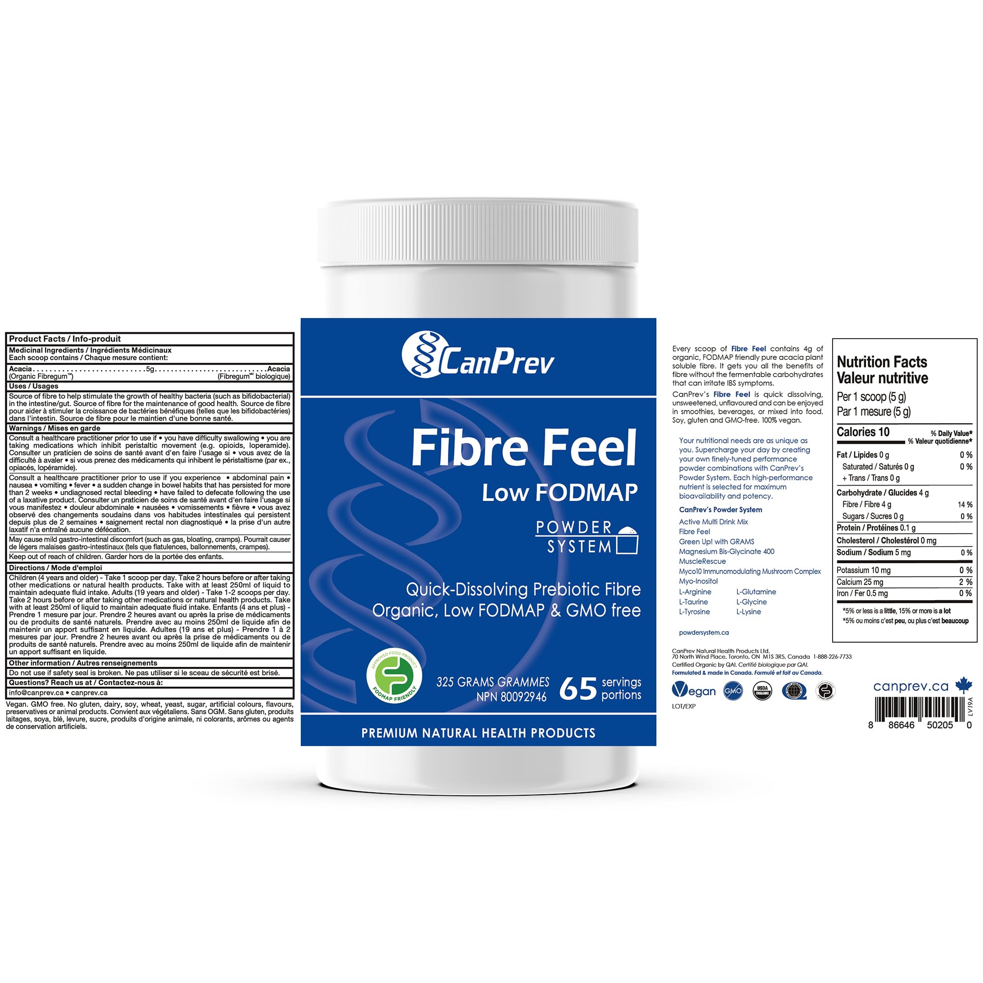 CanPrev Organic Fibre Feel Powder 325g, 65 Servings, Unflavoured & Easy to Mix, Promotes Digestive Wellness & Regularity, Quick-Dissolving & Gentle, Natural Ingredients, Perfect for Smoothies & Shakes 🍁 All In One Marketplace Canada
