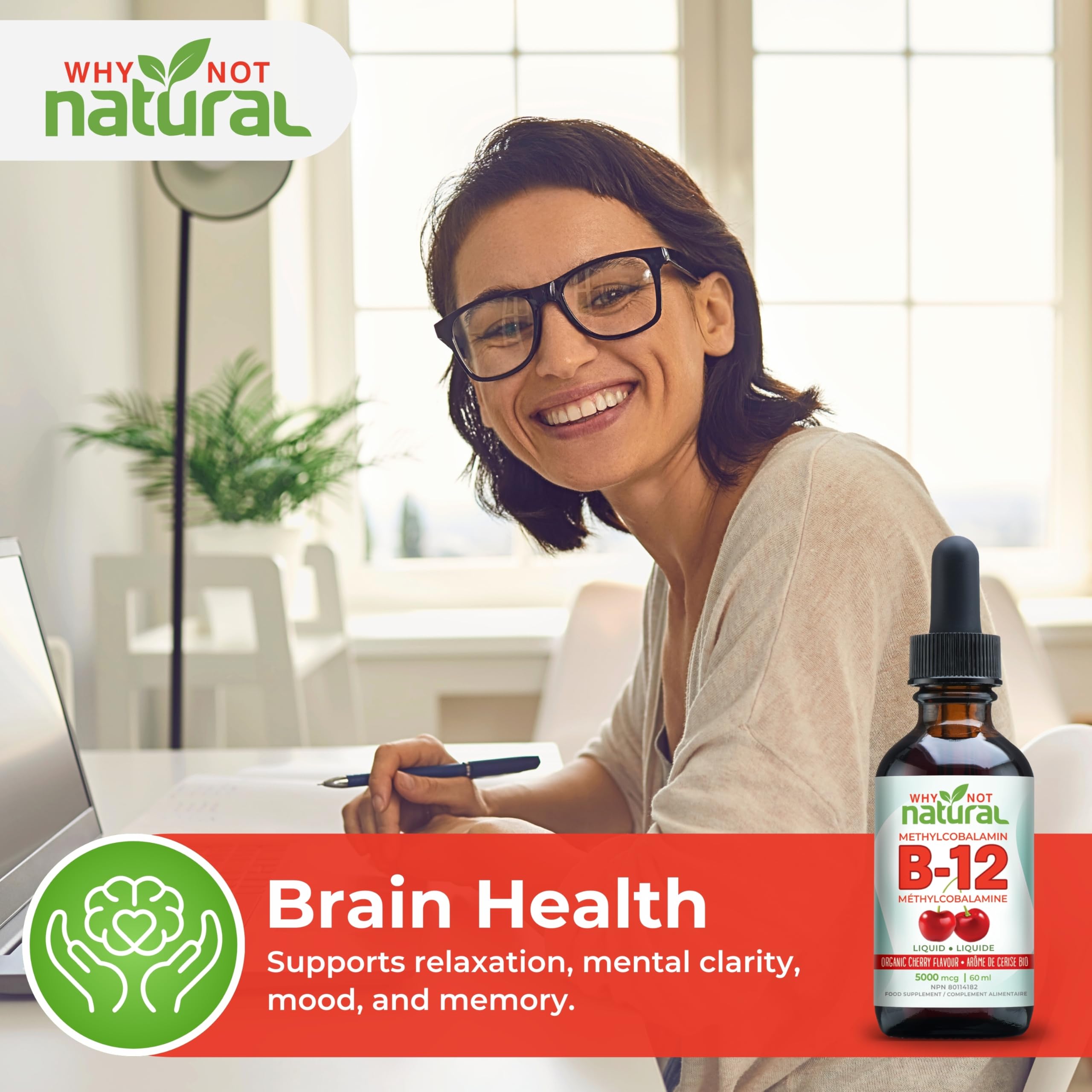 Organic Vitamin B12 Liquid - Sublingual Extra Strength 60 x 5000 mcg Drops, Methylcobalamin, Natural Cherry Flavor, Vegan, Maximize Absorption and Energy 🍁 All In One Marketplace Canada