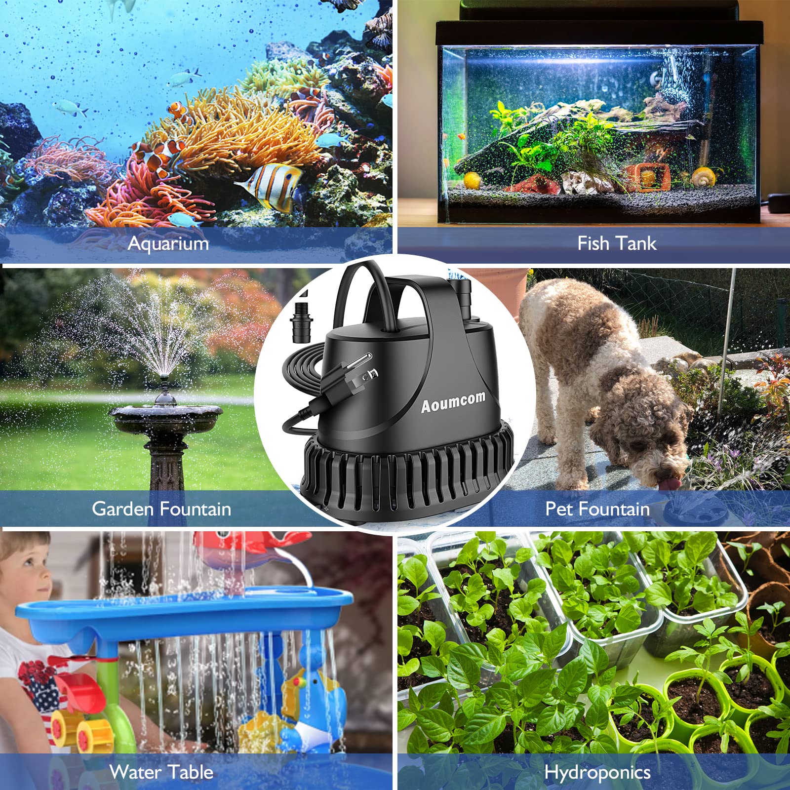 Aoumcom 200GPH Submersible Water Pump, 10W Water Fountain Pump, Aquarium Pump, 750L/H Water Pump with 7ft Power Cord for Garden Fountain, Water Table, Waterfall, Fish Tank, Pond, Hydroponics 🍁 All In One Marketplace Canada