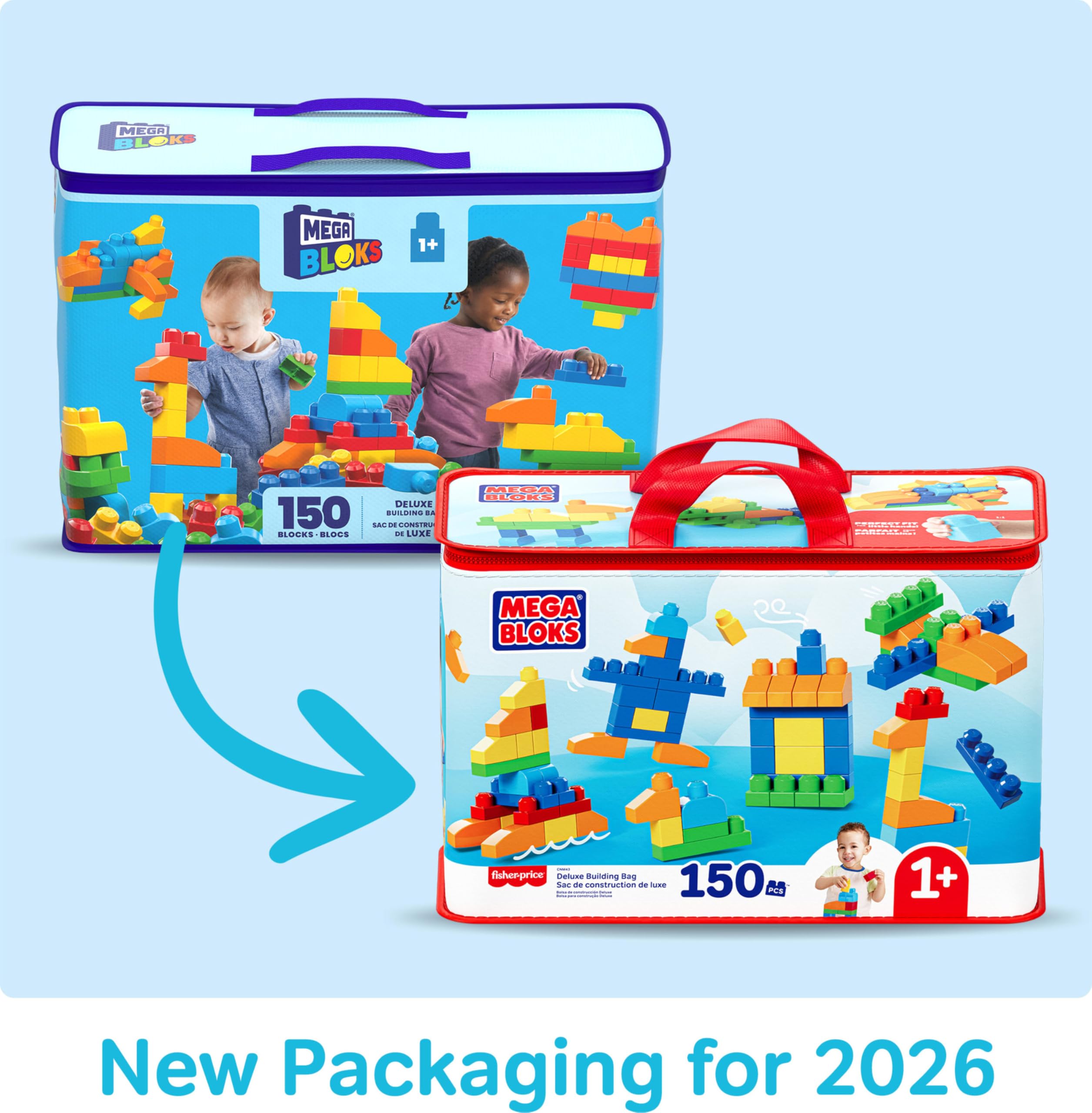 MEGA BLOKS First Builders Toddler Blocks Toys Set, Deluxe Building Bag with 150 Pieces and Storage, Blue, Ages 1+ Years 🍁 All In One Marketplace Canada