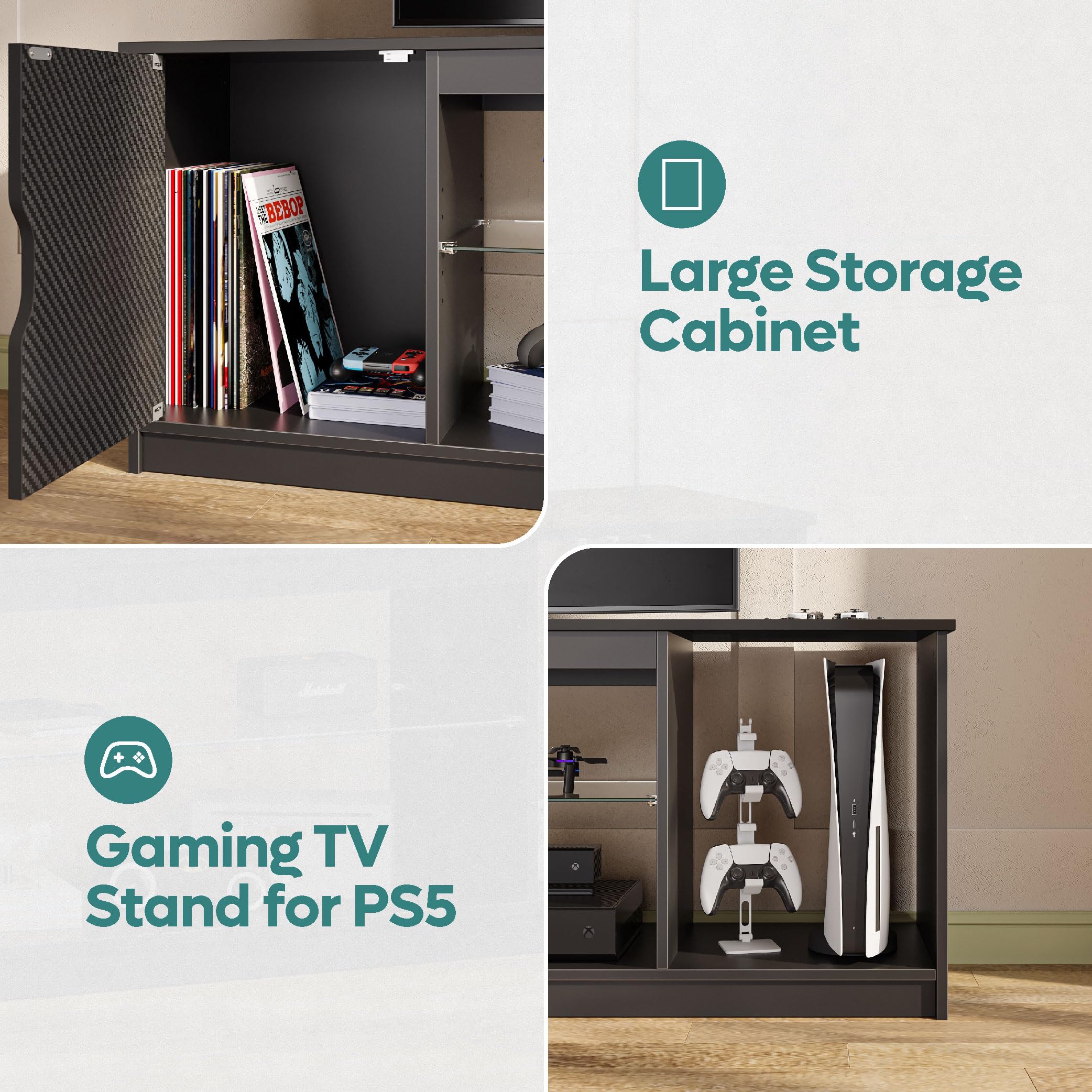 Bestier 57 inch TV Stand for 65 Inch TV, Black Entertainment Center 🍁 All In One Marketplace Canada