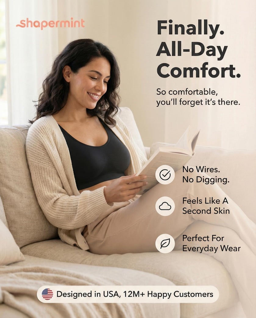 SHAPERMINT Wireless Bras for Women - Full Support Seamless Bralette, Compression Sports Bra, Plus Size Minimizer Bras, Padded Wirefree Bra for Women Black 🍁 All In One Marketplace Canada