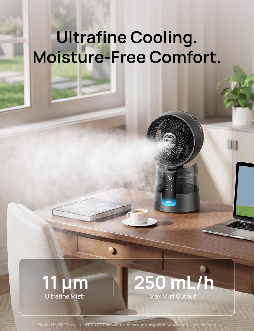 DREO TurboCool Misting Fan 516S, 150°+30°Omni-directional Oscillating Cooling Desk Fans that Blow Cold Air, 26 ft/s,Evaporative Air Cooler, 20dB, 6 Speeds 2 Modes, Remote & APP, RGB, Indoor, Grey 🍁 All In One Marketplace Canada