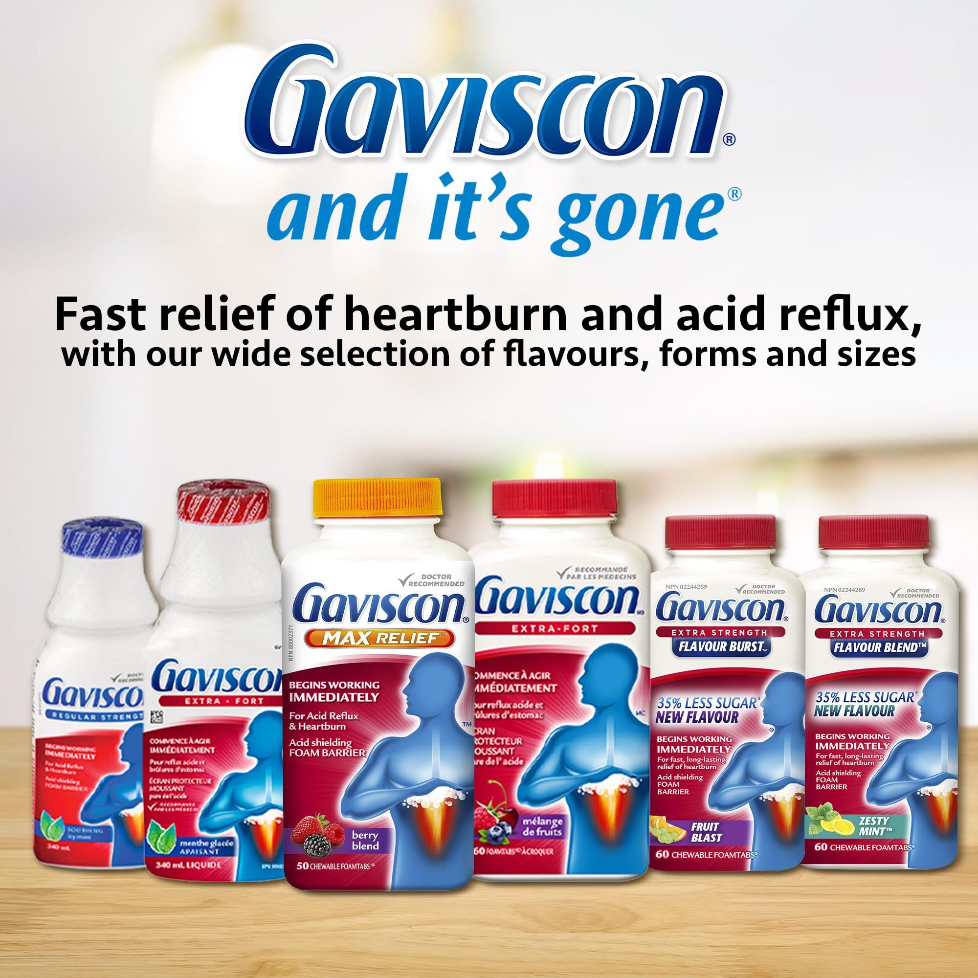 Gaviscon Max Relief Tablets - 50 Count - Chewable Foaming Antacid Tablets for Day and Night Heartburn Relief, Acid Reflux and GERD Relief, Berry Blend - Free of Aluminum, Lactose and Gluten 🍁 All In One Marketplace Canada