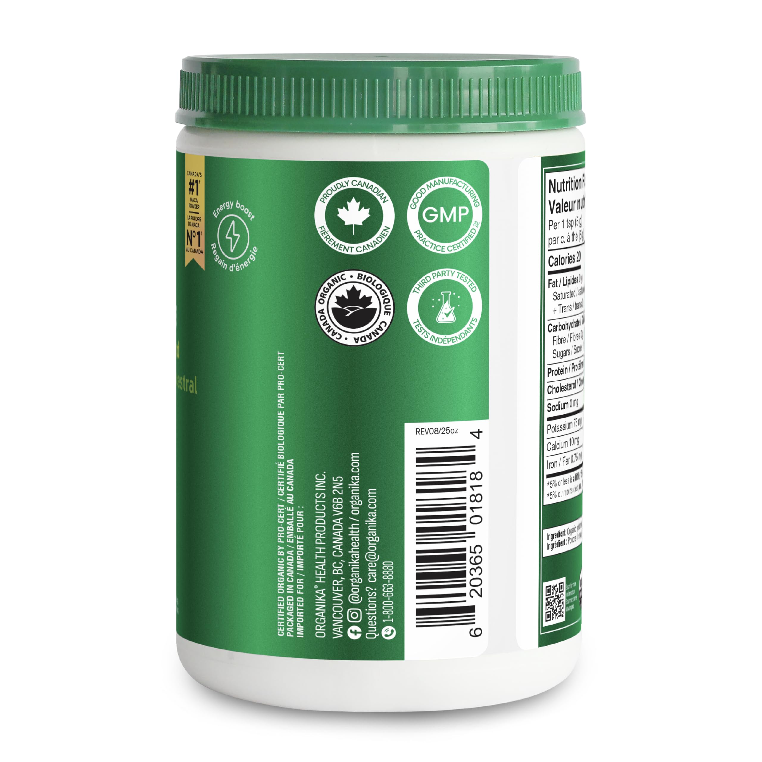 Organika Maca Certified Organic Powder- Gelatinized for High Bioavialability, Hormone Balance, Adaptogen to Help with Stress and Energy- 400g 🍁 All In One Marketplace Canada