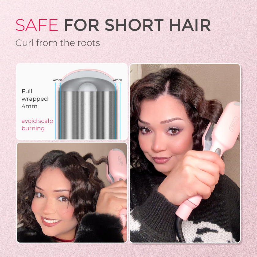 TYMO ROVY Hair Waver Curling Iron, 3-Barrel Ionic Hair Curler with 9 Heat Settings, Beach Waves Crimper for Women, Travel-Friendly, Anti-Scald, Fast Heating, Easy to Use, Pink, 1 inch 🍁 All In One Marketplace Canada