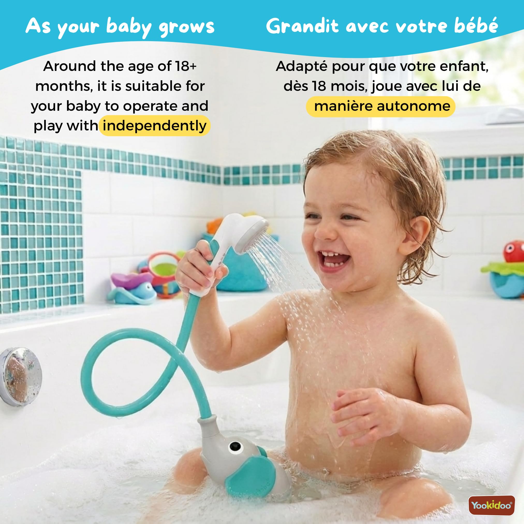 Yookidoo - Elephant Baby Bath Shower Head - Compact & Portable Baby Shower and Toy - Suitable for Newborns, Infants, and Toddlers - from Birth - Teal - 40212 🍁 All In One Marketplace Canada