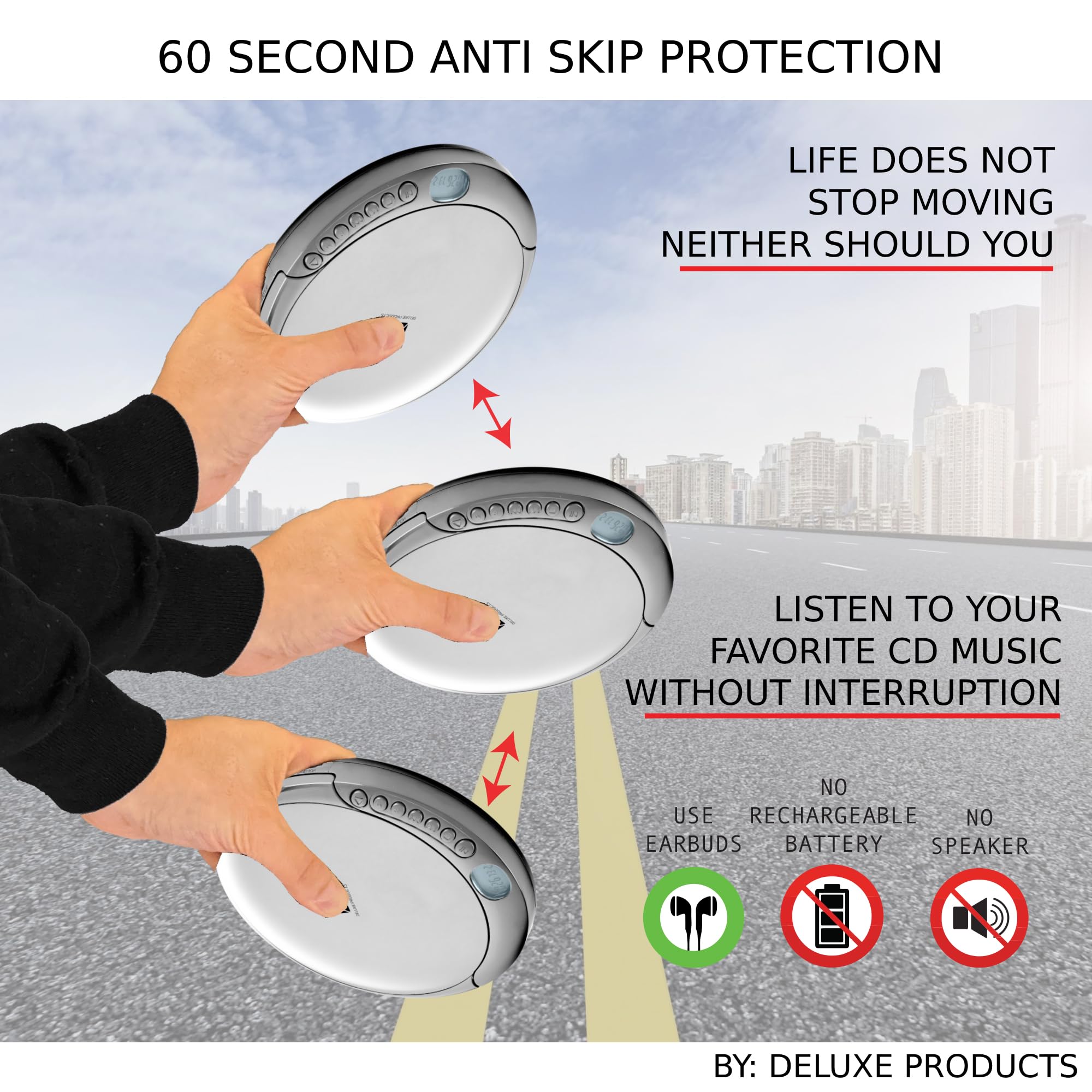 Deluxe Products CD Player Portable with 60 Second Anti Skip, Stereo Earbuds, Includes Aux in Cable and AC USB Power Cable for use at Home or in Car. Silver 🍁 All In One Marketplace Canada