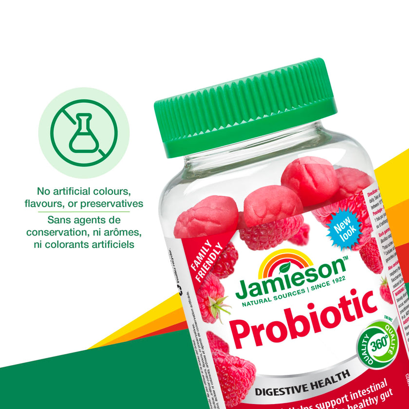 Jamieson Probiotic Gummy, 1 Billion CFU, Berry Blast Flavour, Family Friendly (3+). 45 Gummies. Improves Digestive Health, Supports a Healthy Microbiome, No Artificial Colours or Flavours 🍁 All In One Marketplace Canada
