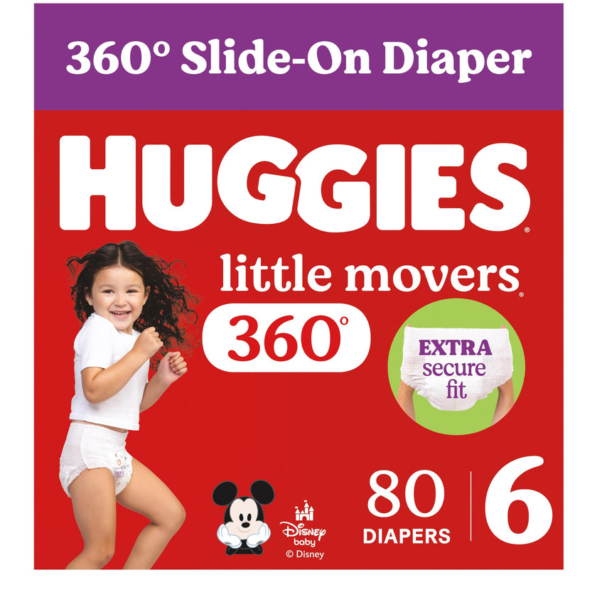 Huggies Size 6 Baby Diapers, Little Movers HuggFit 360° Baby Diapers with 360° Waistband, Size 6 (35+ lbs), 80 Count, Packaging May Vary 🍁 All In One Marketplace Canada