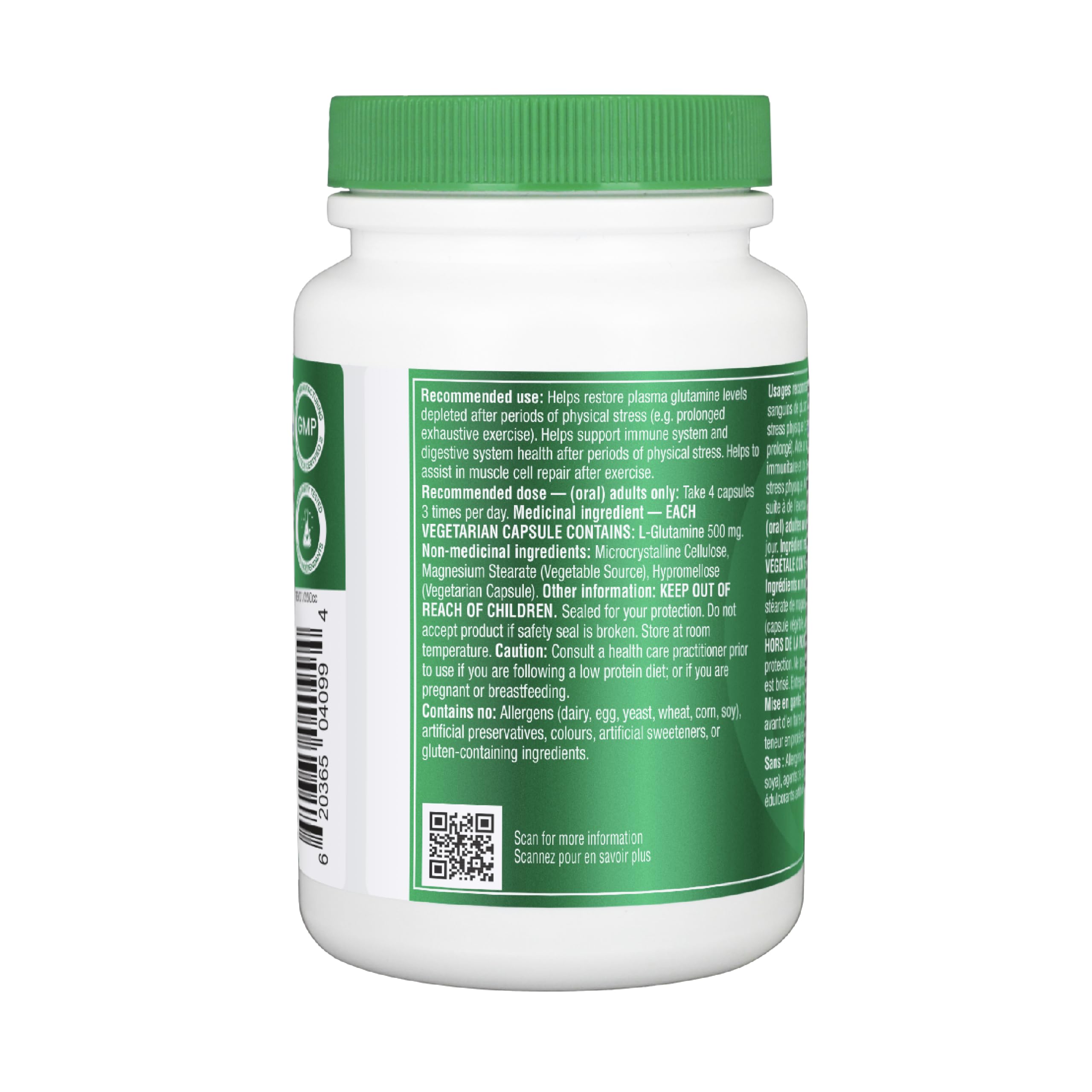 Organika Canadian-Made L-Glutamine - High-Absorption Formula - For Better Immune Defense, Muscle Recovery and Gut Health | 500mg 120vcaps 🍁 All In One Marketplace Canada