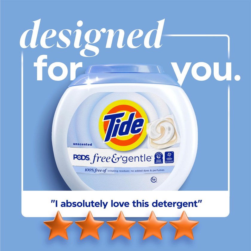 Tide PODS Free & Gentle Liquid Laundry Detergent Pacs, HE Compatible and Coldwater Clean, 76 Count 🍁 All In One Marketplace Canada