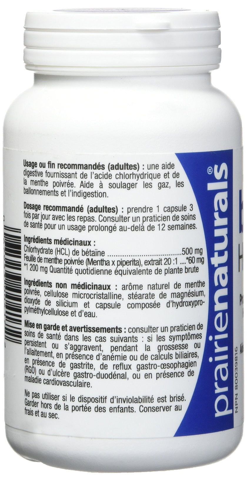 Prairie Naturals Betaine HCL 500mg VCaps - 120 Count 🍁 All In One Marketplace Canada