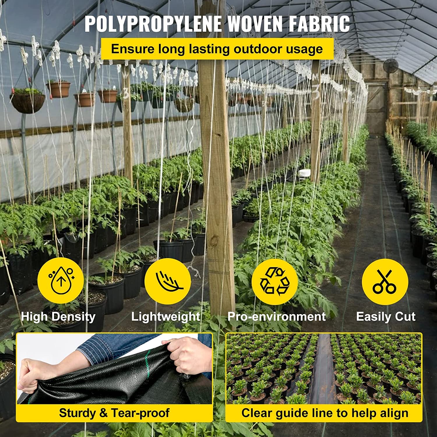 VEVOR 3FTx300FT Premium Weed Barrier Fabric Heavy Duty 3OZ, Woven Weed Control Fabric, High Permeability Good for Flower Bed, Geotextile Fabric for Underlayment, Polyethylene Ground Cover 🍁 All In One Marketplace Canada