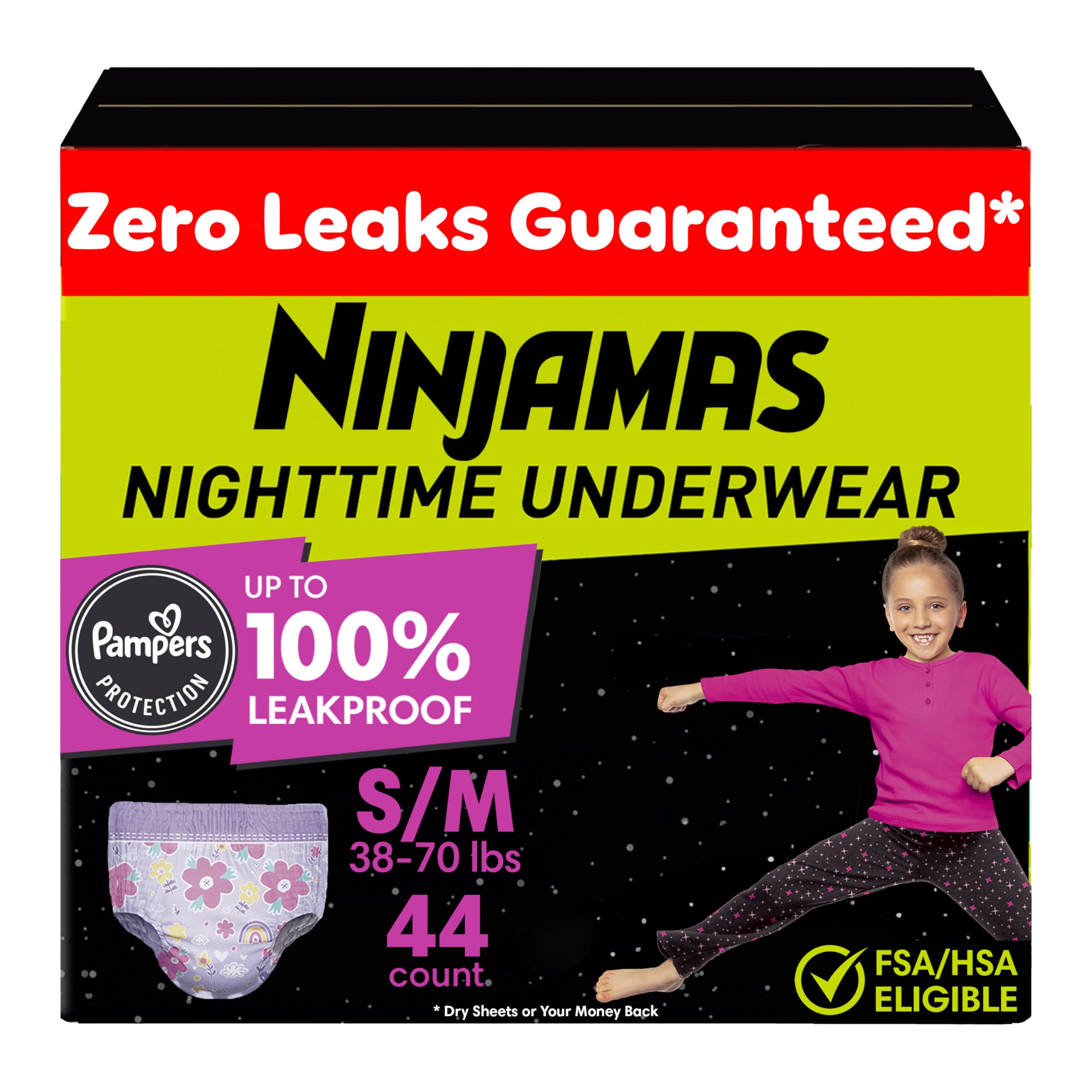 Pampers Ninjamas Nighttime Bedwetting Underwear Girls Size S/M (38-65 lbs) 44 Count (Packaging & Prints May Vary) 🍁 All In One Marketplace Canada