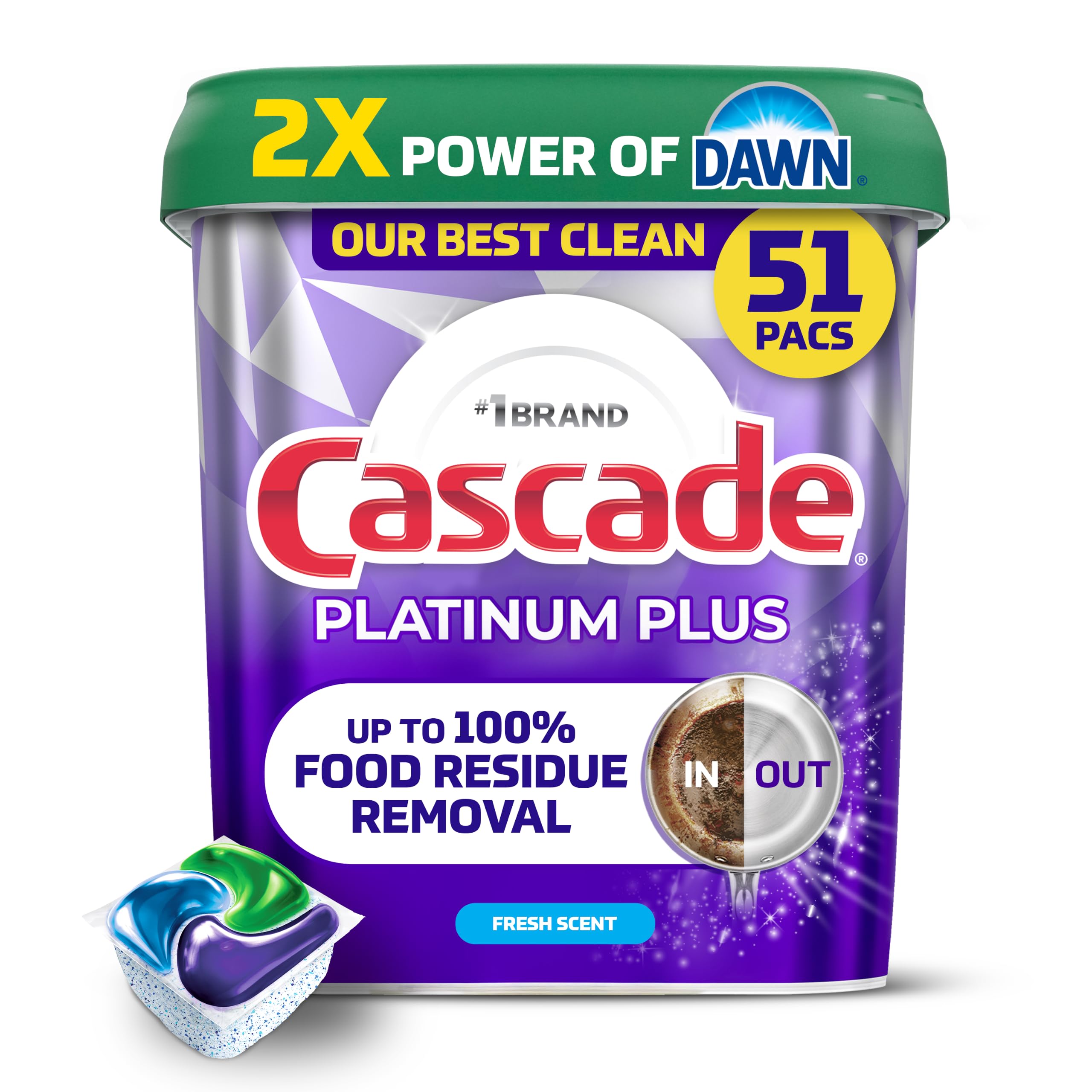 Cascade Platinum Plus Dishwasher Detergent Pods, Dish Detergent Soap, Fresh Scent, 51 Count 🍁 All In One Marketplace Canada