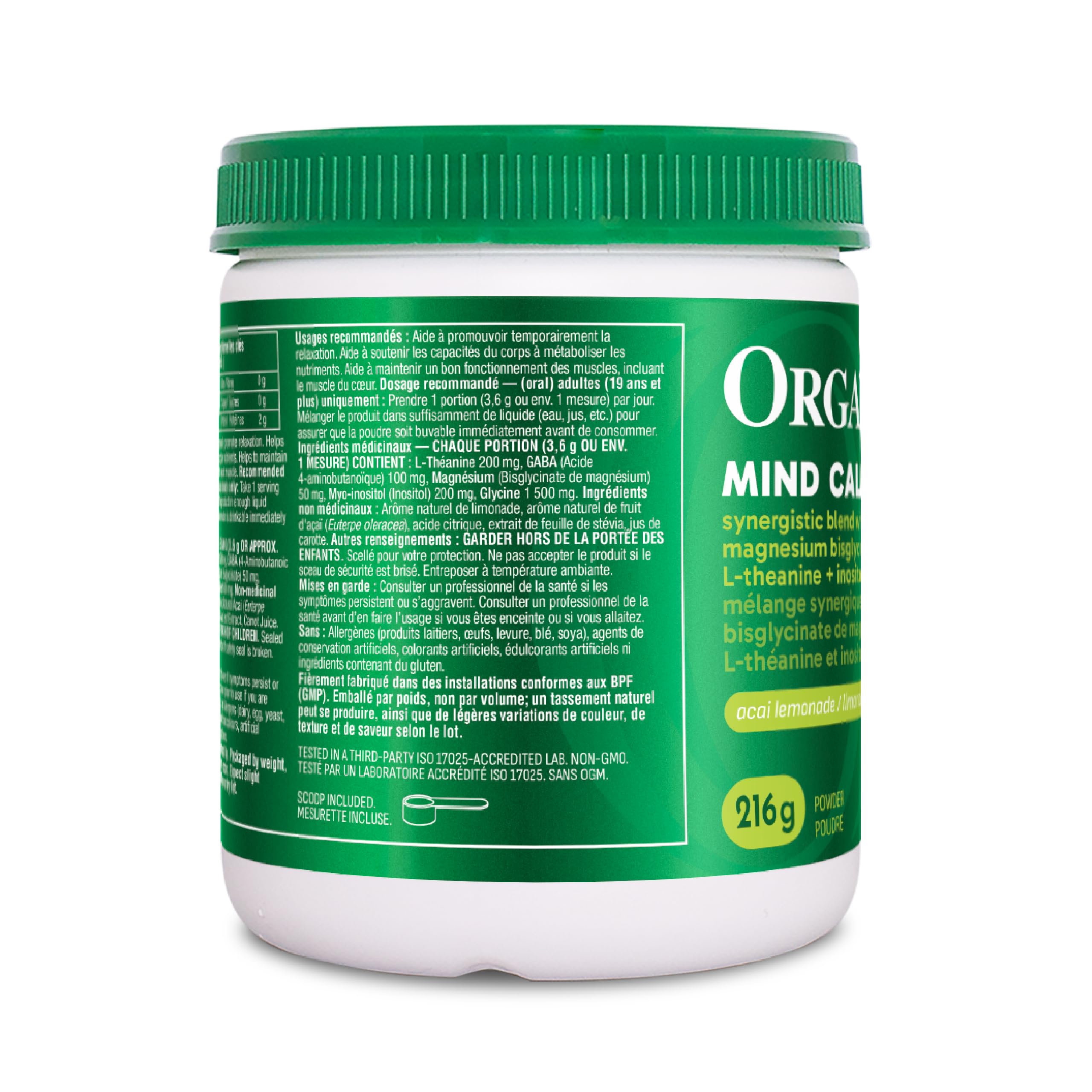 Organika Mind Calm Powder- with Magnesium Bisglycinate, L-Theanine, GABA, Inositol- Promotes Relaxation and Calm without Drowsiness- Acai Lemonade Flavour- 216g 🍁 All In One Marketplace Canada