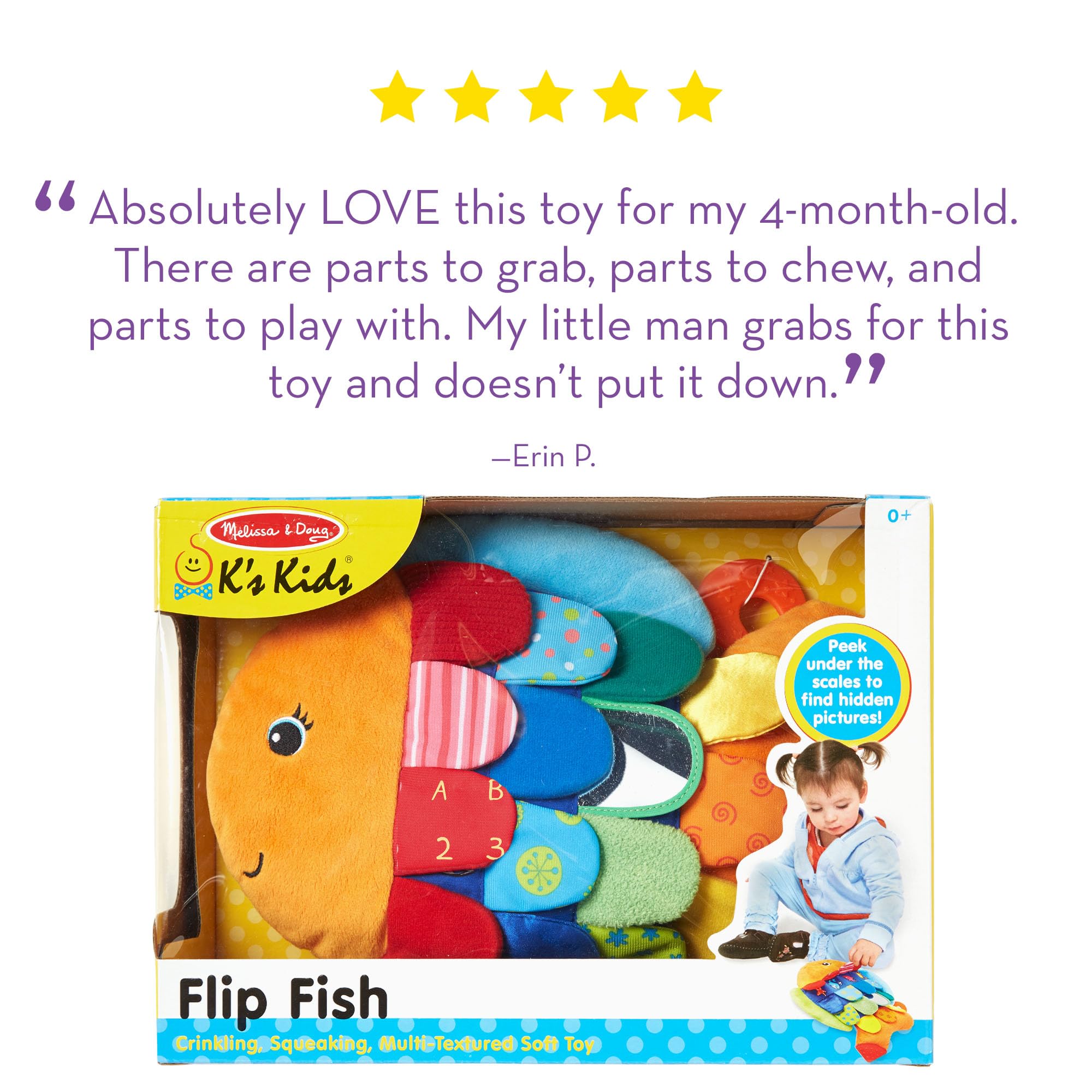 Melissa & Doug K’s Kids, Flip Fish Stuffed Animal, Soft Baby Book, Multi-Textured Squeaking & Crinkling Infant Sensory Toys for Babies with Baby Mirror, Tummy Time Toys for Infants Ages 0–9 Months 🍁 All In One Marketplace Canada