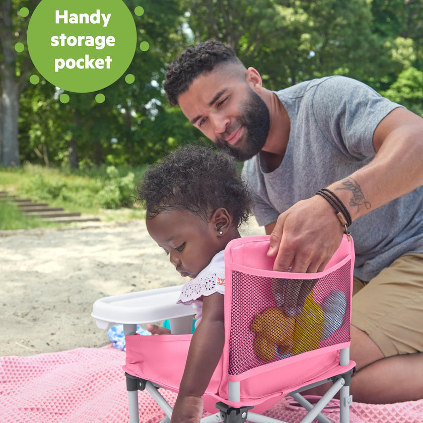 Bright Starts Pop 'N Sit Portable Booster, Indoor/Outdoor Use, Floor Seat with Feeding Tray, Pink, 6 Mos - 3 Yrs 🍁 All In One Marketplace Canada