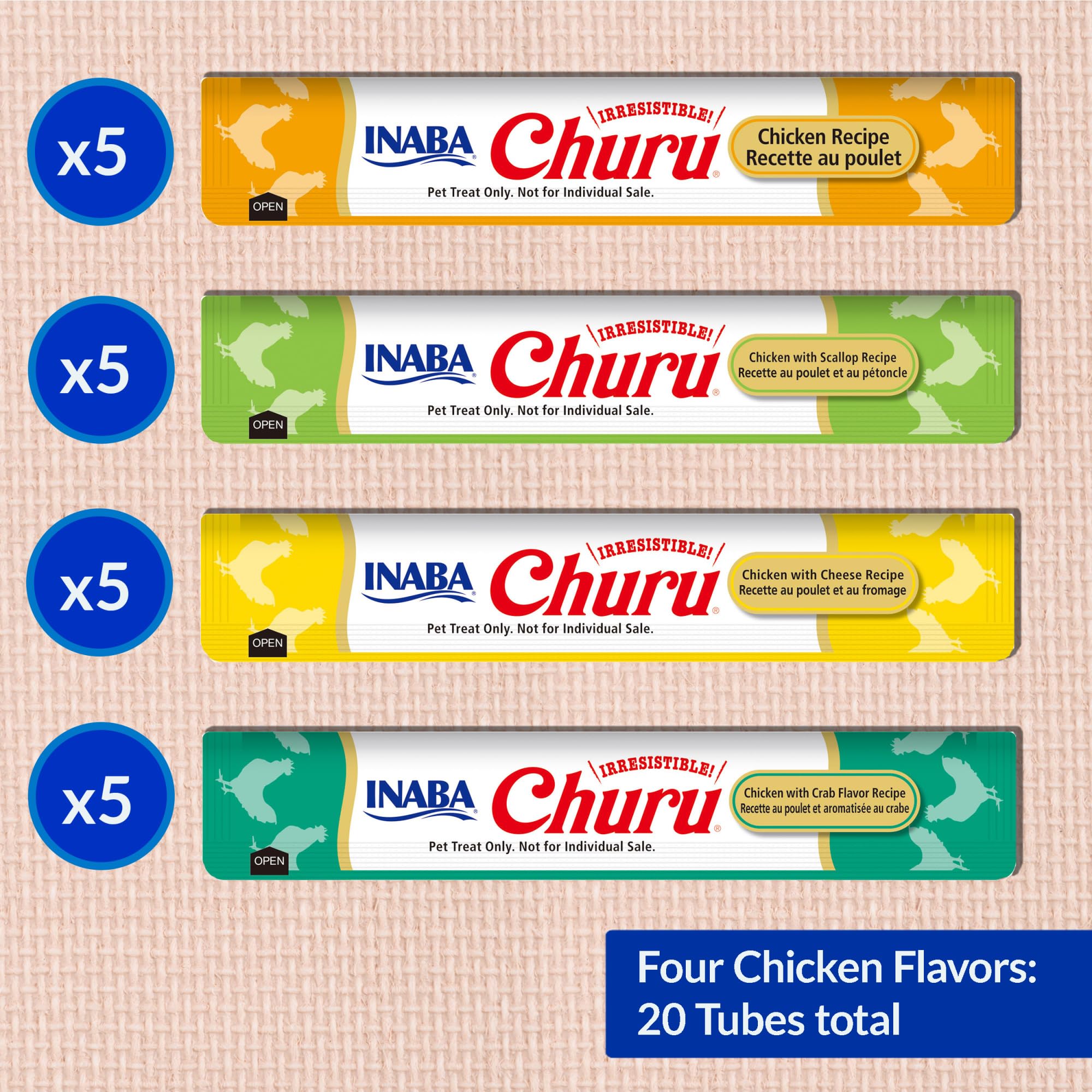 INABA Churu Cat Treats, Grain-Free, Lickable, Squeezable Creamy Purée Cat Treat/Topper with Vitamin E & Taurine, 0.5 Ounces Each Tube, 20 Tubes, Chicken Variety Box 🍁 All In One Marketplace Canada