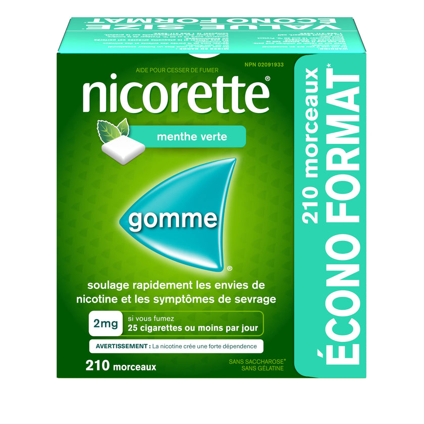 Nicorette Gum Smoking Cessation Product, Nicotine Replacement Therapy Aid for Adults, Doubles Quit Success, Spearmint Flavour, 2mg, 210 Pieces 🍁 All In One Marketplace Canada