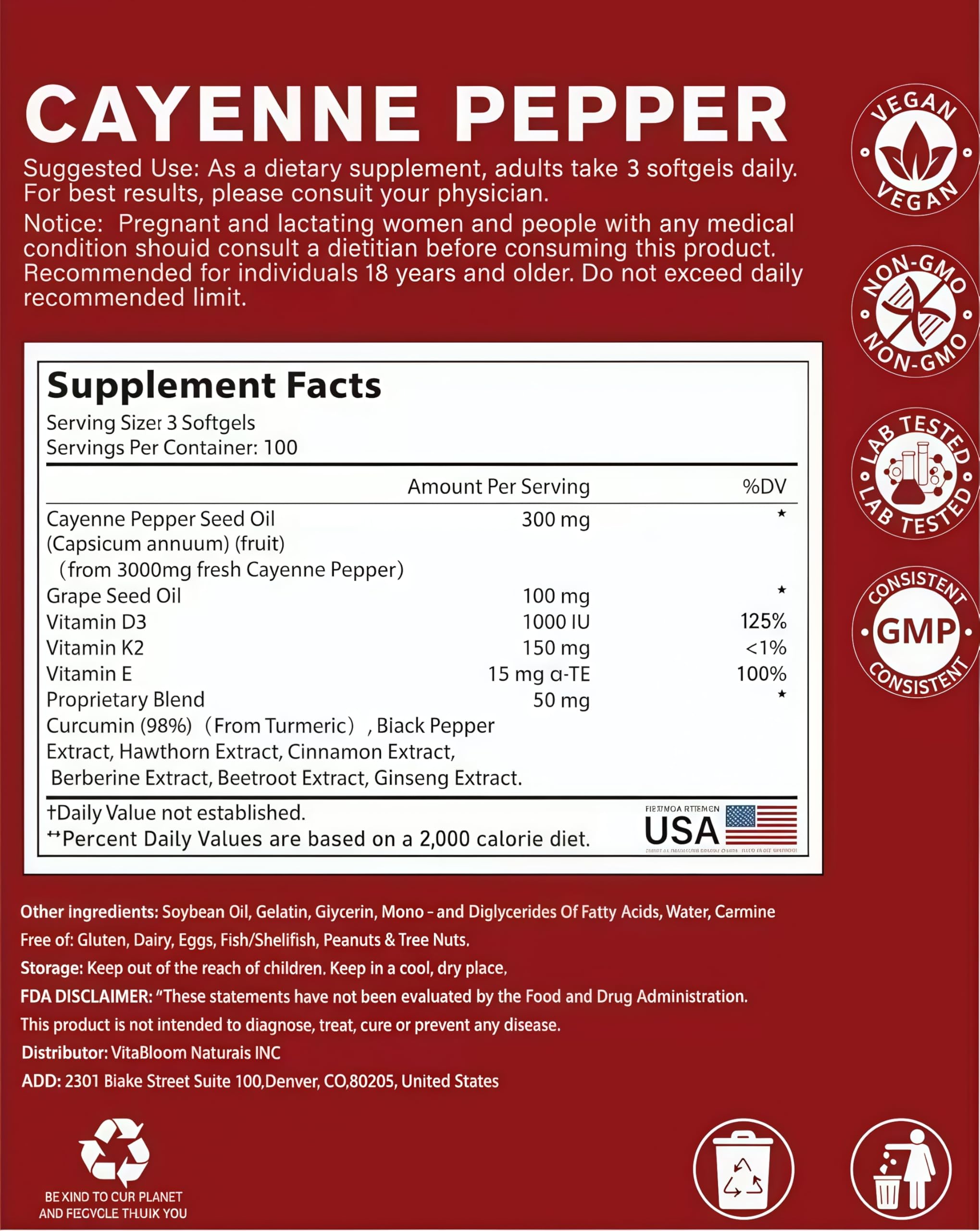 Cayenne Pepper - Cayenne Pepper Capsules | Resealable Package | 300 Softgels / 1 Bag B 🍁 All In One Marketplace Canada