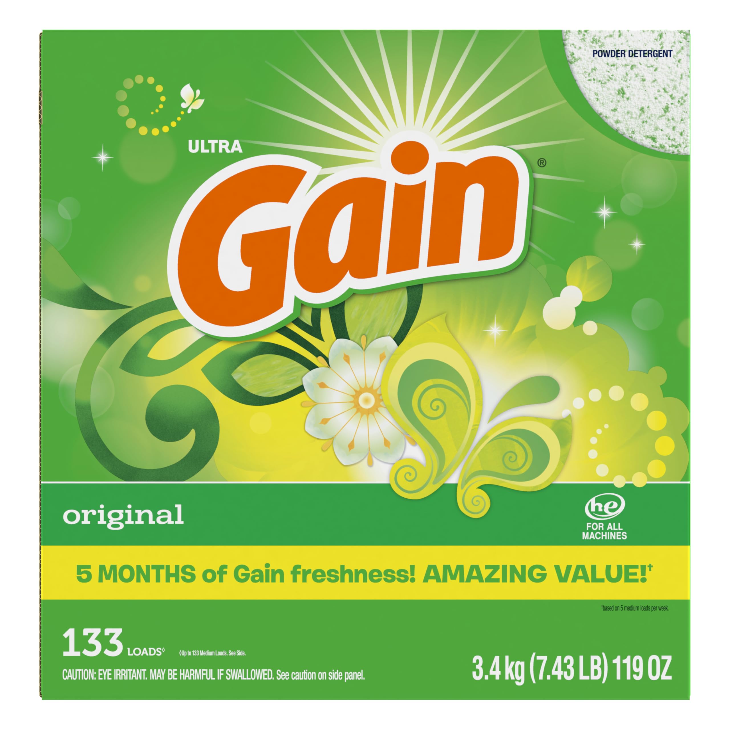 Gain Powder Laundry Detergent, Original Scent, 133 Loads, 3.4 KG 🍁 All In One Marketplace Canada