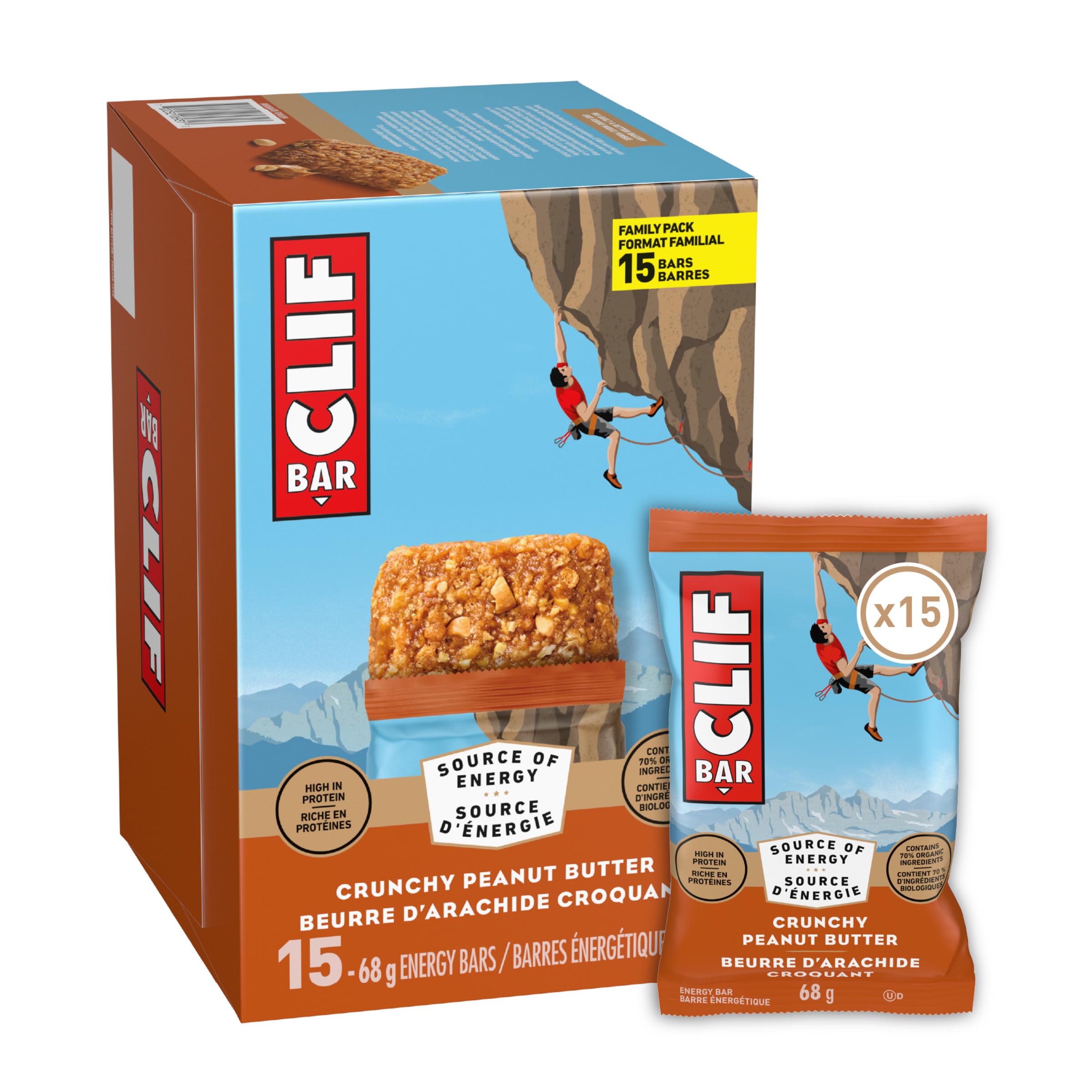 CLIF BAR Energy Bars, Crunchy Peanut Butter, Granola Bar, High in Protein, Contains 70% Organic Ingredients, 1.02 kg (Pack of 15) 🍁 All In One Marketplace Canada