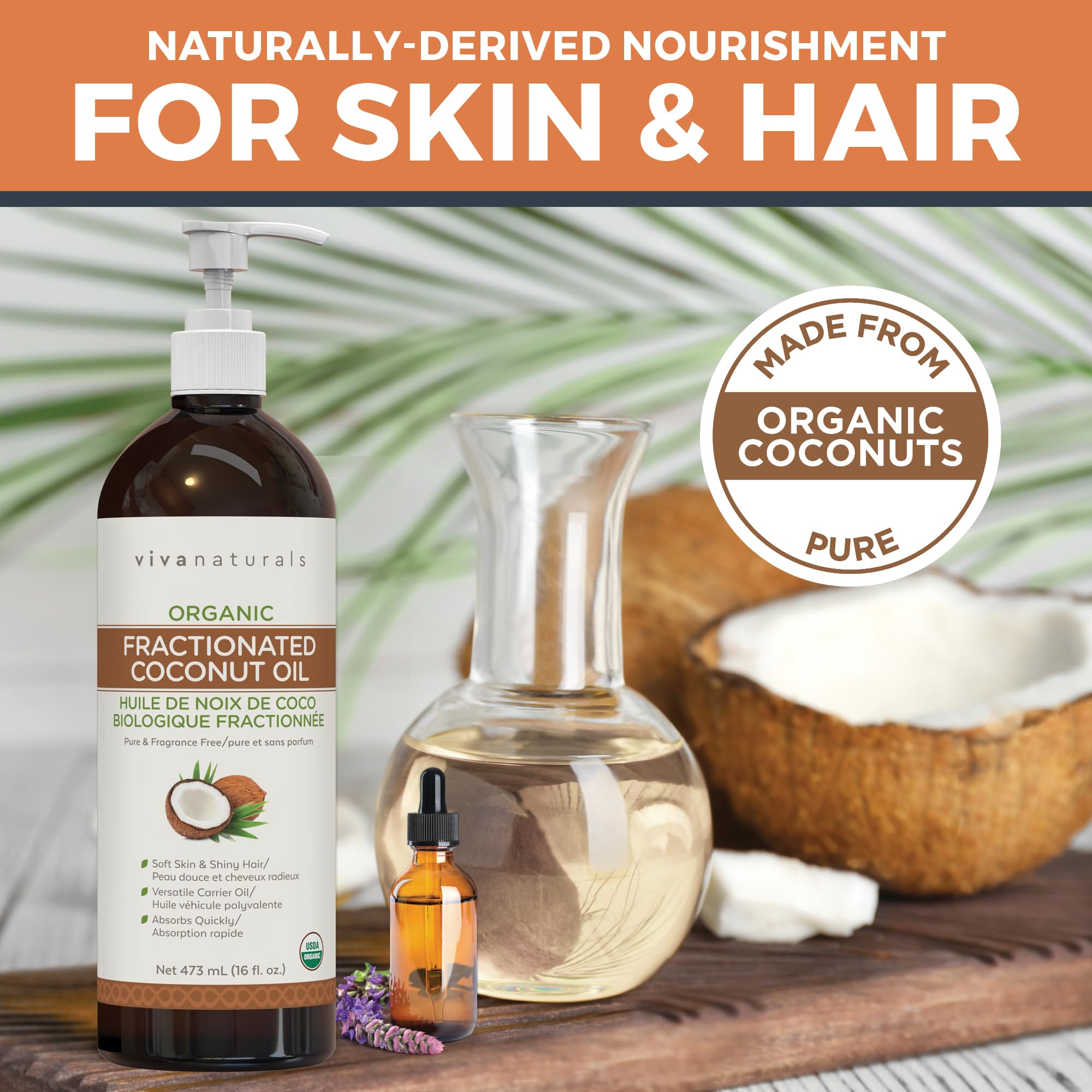 Viva Naturals Organic Fractionated Coconut Oil – Pure Massage Oils for Massage Therapy, Coconut Oil for Skin & Hair, Lightweight Carrier Oil for Essential Oils, 16 fl oz 🍁 All In One Marketplace Canada