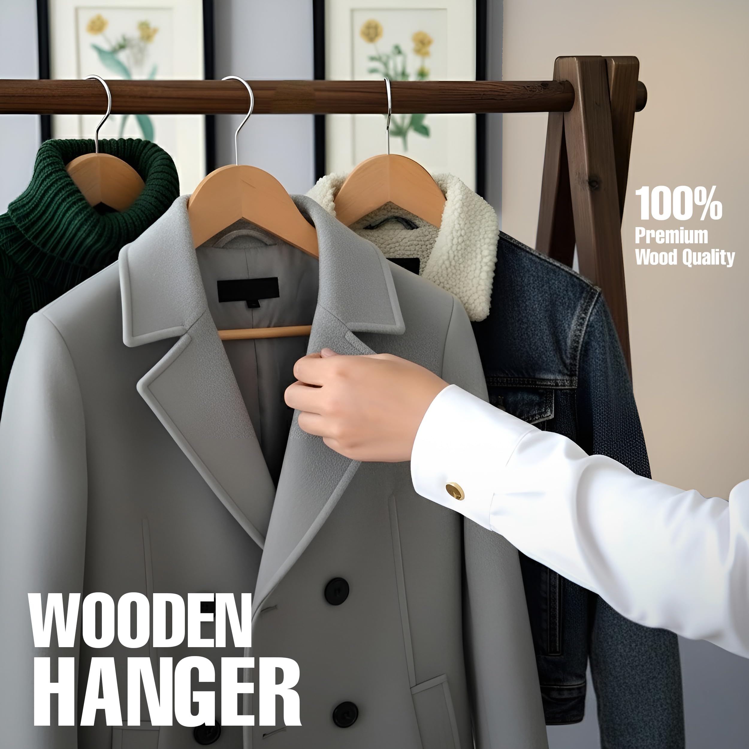 Utopia Home Premium Wooden Hangers 30 Pack - Heavy Duty & Durable Coat Hanger - Wood Hanger with 360-Degree Rotatable Hook - Clothes Hangers with Non-Slip Shoulder Notches For Shirts & Coats (Natural) 🍁 All In One Marketplace Canada
