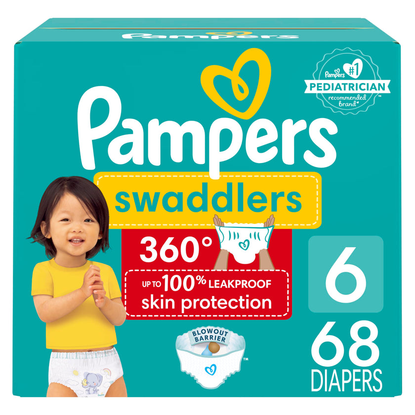 Pampers Diapers - Swaddlers 360 degrees - Size 6, 68 Count, up to 100% Leakproof Comfy Dry Fit, EZ Off Tabs Designed for Easy Changes, Pull On Diaper 🍁 All In One Marketplace Canada
