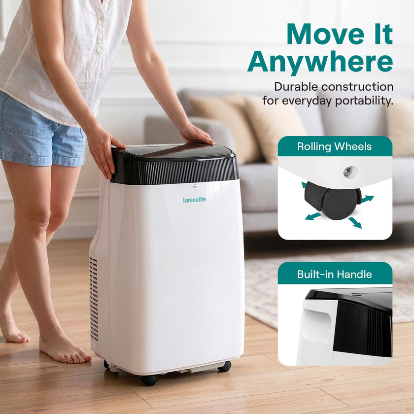 SereneLife Portable Electric Air Conditioner Unit-900W 8000 BTU Power Plug-in AC Cold Indoor Room Conditioning System with Cooler, Dehumidifier, Fan, Exhaust Hose, Window Seal, Wheels, Remote (SLPAC8) 🍁 All In One Marketplace Canada