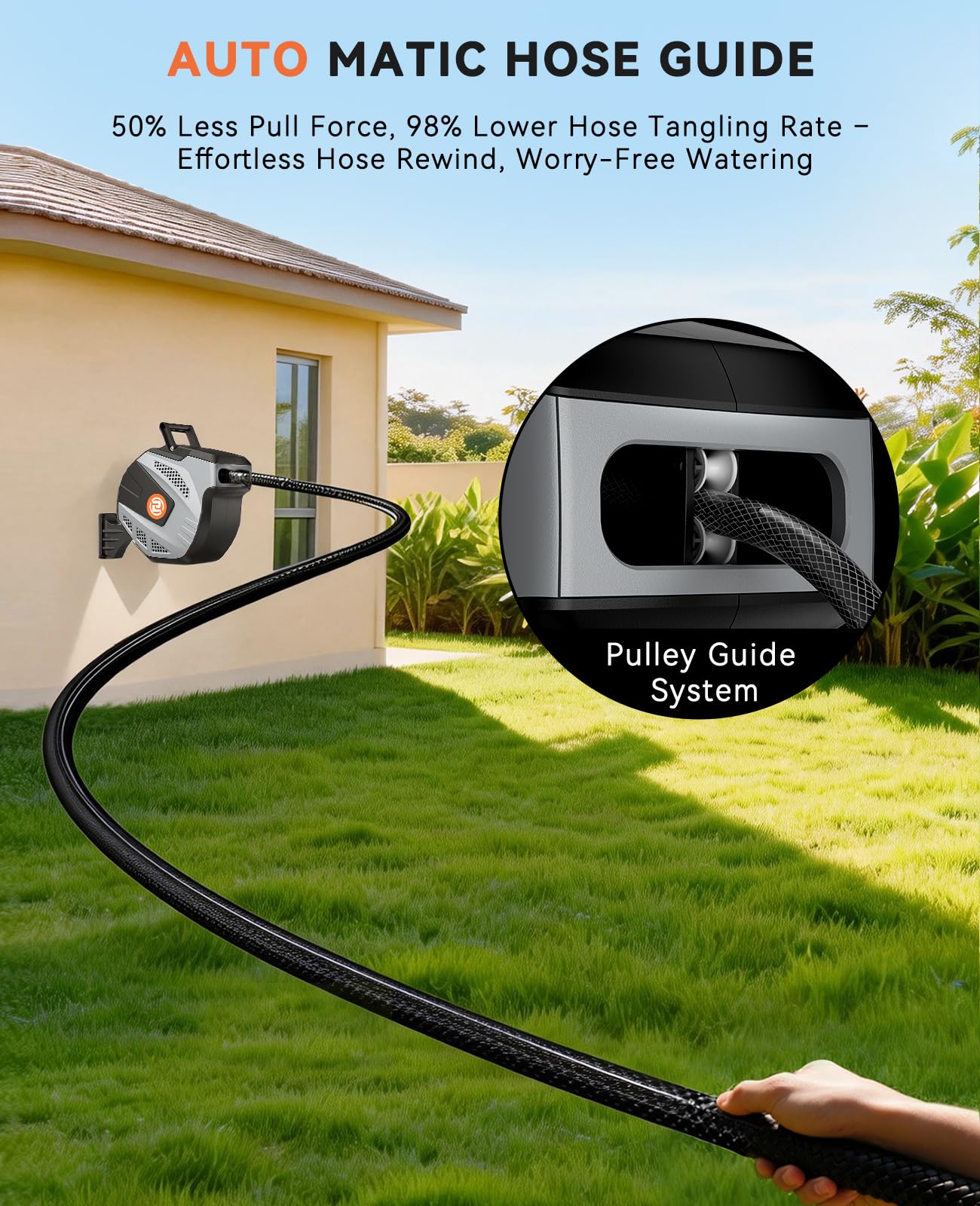 SUNPOW Retractable Garden Hose Reel - 1/2 inch x 50ft Wall Mounted Hose Reel with 3/4 inch Brass Fitting & 10 Function Sprayer Nozzle - Any Length Lock, Auto Rewind System, 180°Swivel Bracket - Grey 🍁 All In One Marketplace Canada