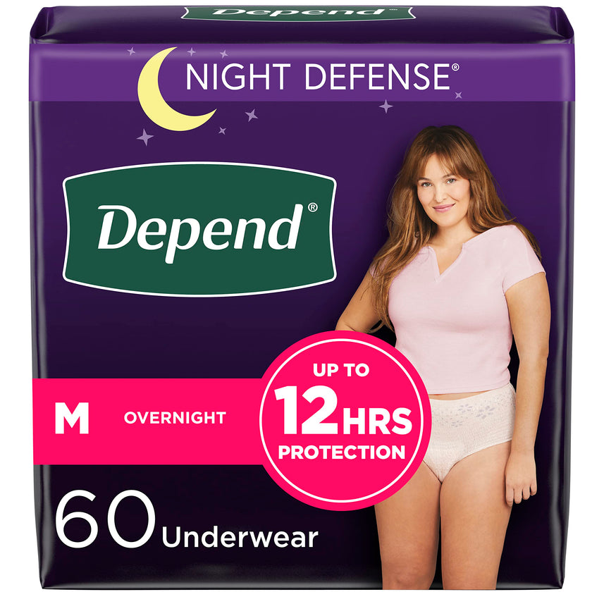Depend Night Defense Adult Incontinence Underwear for Women, Disposable, Overnight, Medium, Blush, 60 Count 🍁 All In One Marketplace Canada