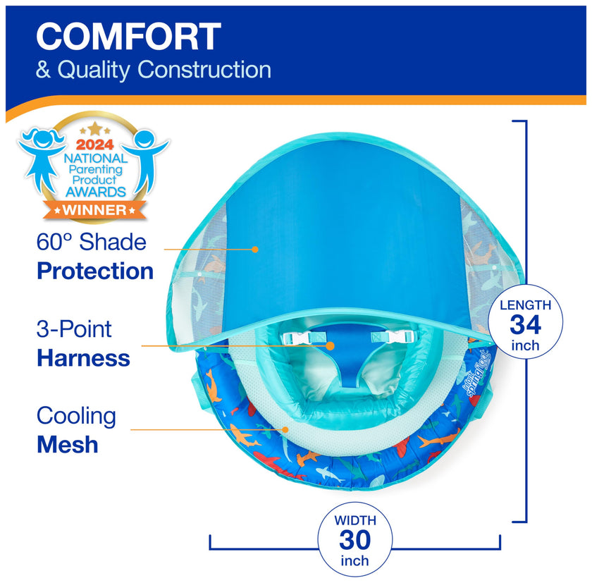 Swimways Infant Spring Float, Baby Pool Float with Canopy & UPF Protection, Swimming Pool Accessories for Kids 3-9 Months, Shark 🍁 All In One Marketplace Canada