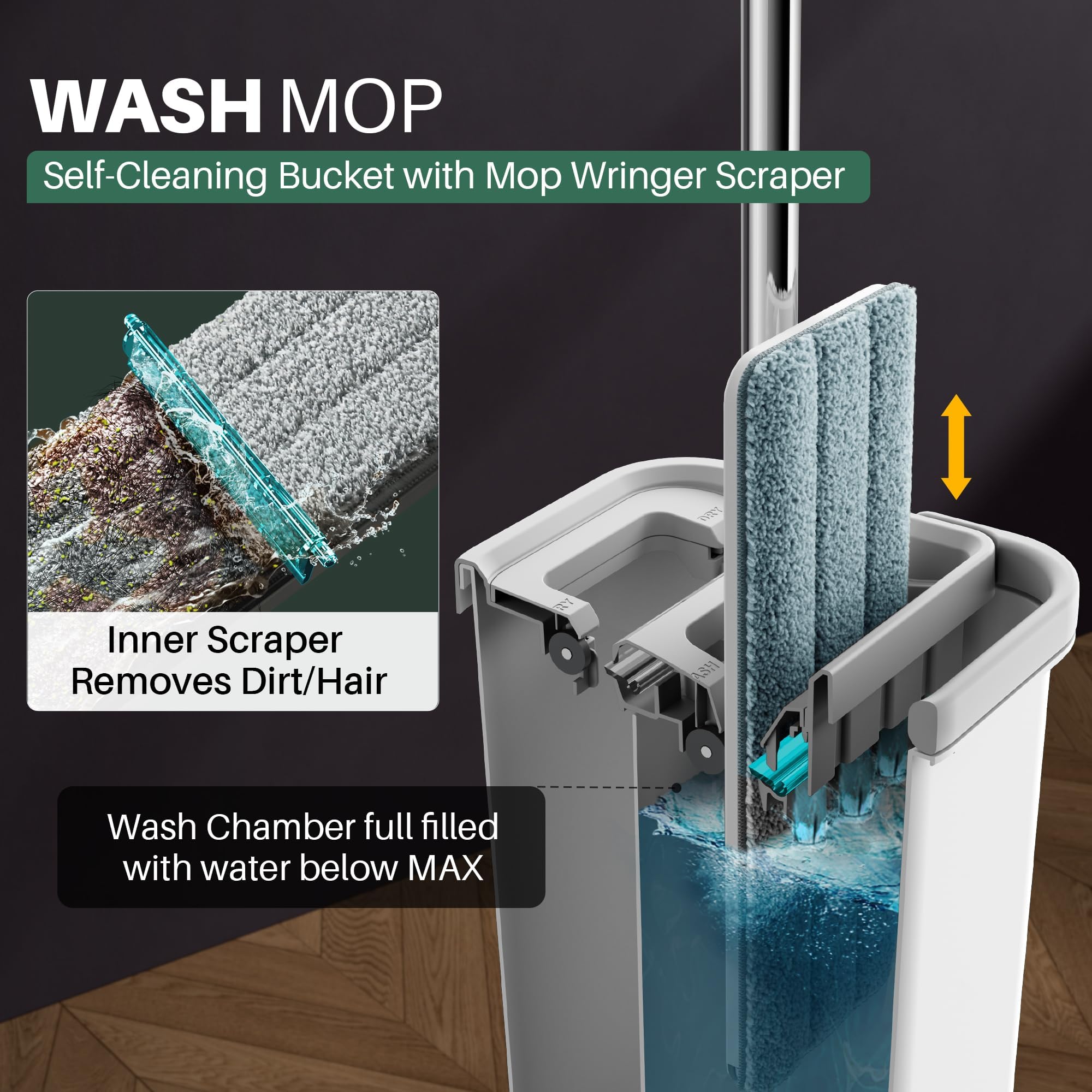 JOYMOOP Mop and Bucket with Wringer Set, Hands Free Flat Floor Mop and Bucket, with 5 Washable Microfiber Pads, Wet and Dry Use, Floor Cleaning System 🍁 All In One Marketplace Canada