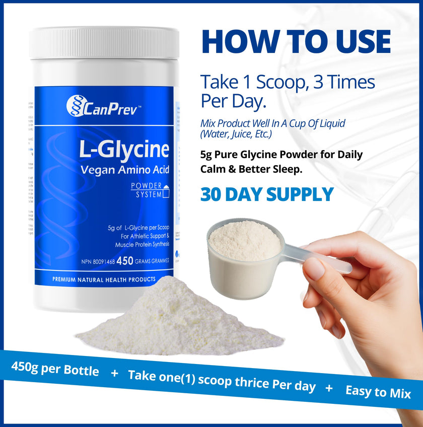 CanPrev L-Glycine Vegan Amino Acid Powder 450g – 90 Servings – Pure 5g Glycine for Active Lifestyle, Daily Calm & Recovery – Proudly Canadian-Made 🍁 All In One Marketplace Canada