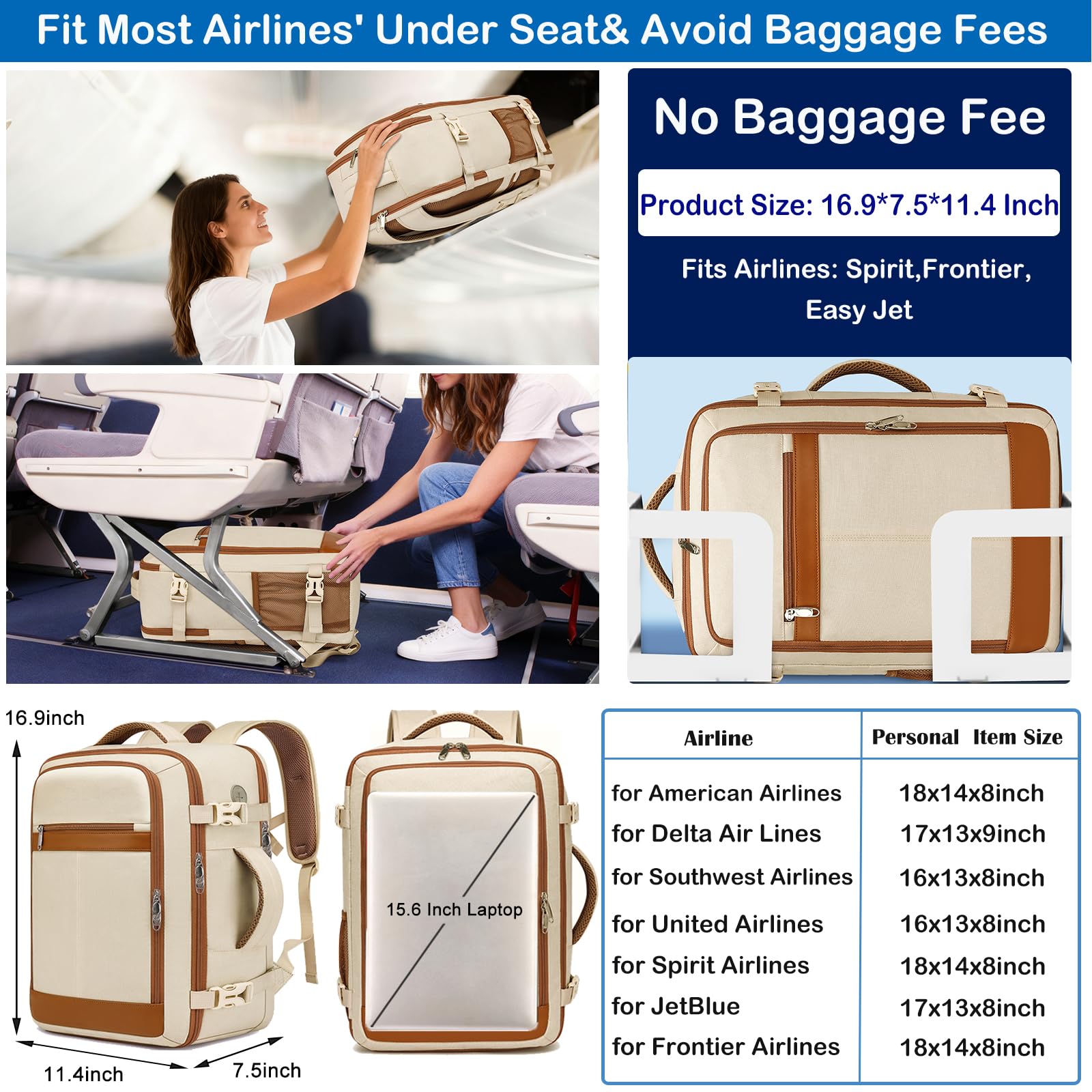 Travel Backpack for Women Flight Approved Carry On Travel Backpack with Shoe Pouch,TSA 15.6inch Laptop Sac à Dos Personal Item Bag for Weekender Overnight Bags Bookbag Travel Essentials,Beige 🍁 All In One Marketplace Canada
