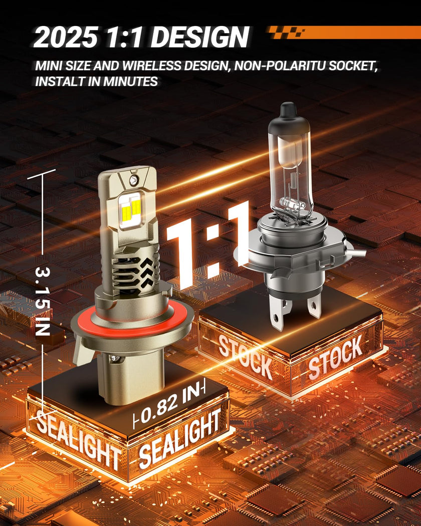 SEALIGHT 2026 Brightest H4/9003 LED Headlight Bulbs, 90,000LM 1200% Brighter, 6500K Cool White, 1:1 Size Wireless 9003 High and Low Beam, Plug and Play Halogen Replacement Conversion Kit, Pack of 2 🍁 All In One Marketplace Canada