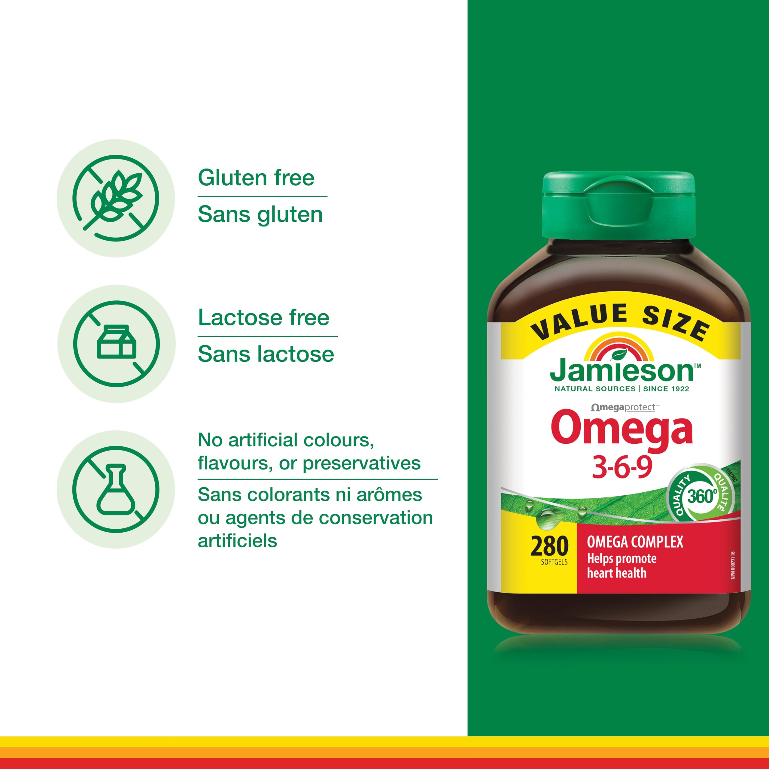 Jamieson Omega 3-6-9 Softgels, Value Size, with Fish Oil, Borage Oil, Flaxseed Oil, Providing EPA, DHA, and ALA. Supports Heart and Brain Health, 280 Count, Proudly Canadian 🍁 All In One Marketplace Canada