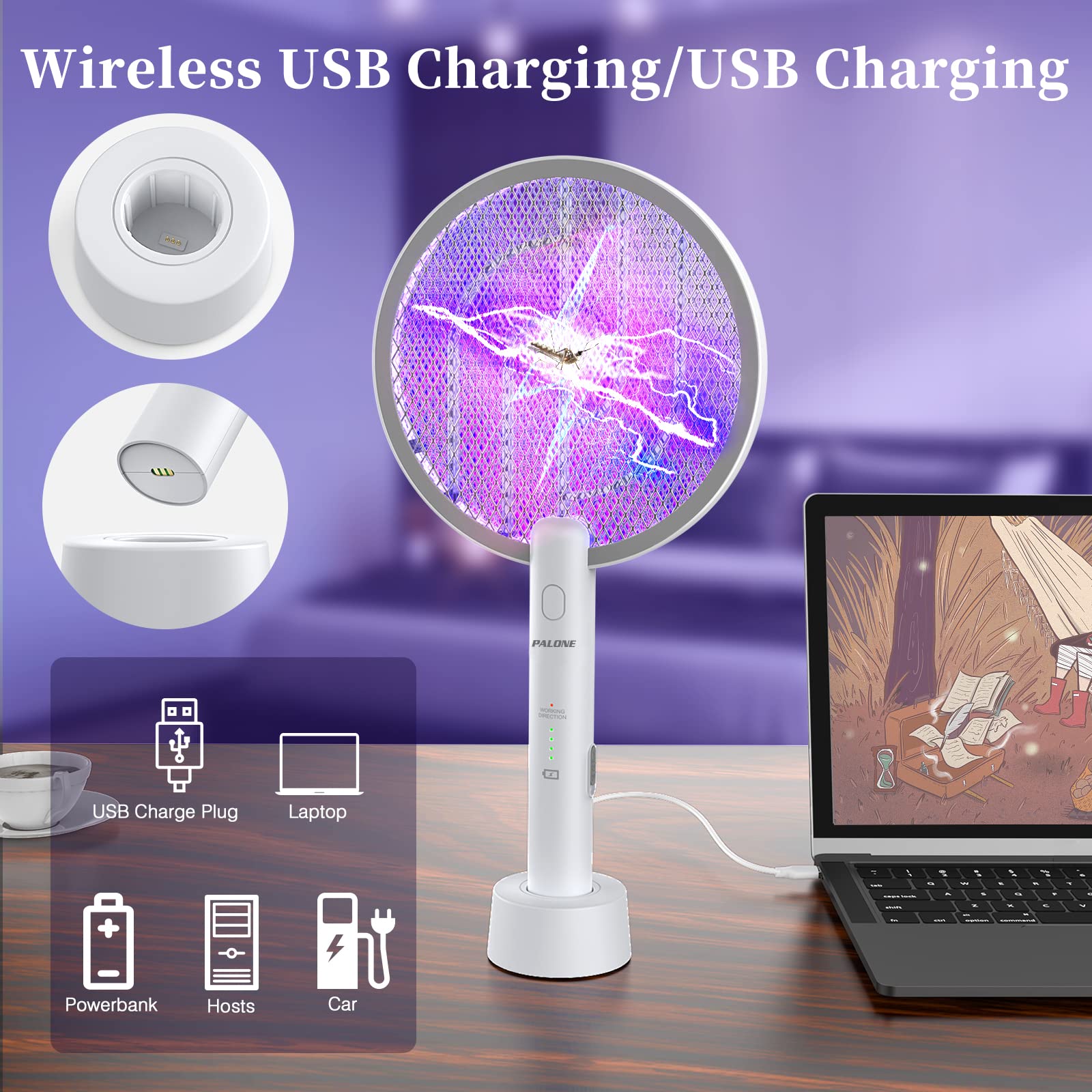 PALONE Bug Zapper Racket, Electric Bug Zapper, 4000V Electric Swatter 3 Layers Lamp, Indoor Zapper Without Waving Hands for Kitchen, Home, Garden and Outdoors 🍁 All In One Marketplace Canada