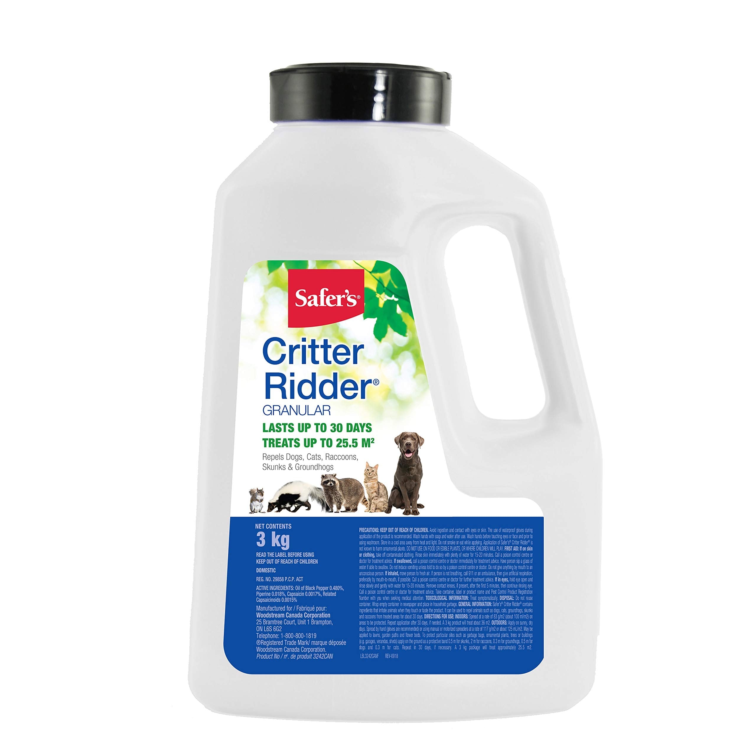 Safer's 3242CAN Critter Ridder Animal Repellent Granules - Repels raccoons, skunks, dogs, cats, squirrels, groundhogs, 3kg 🍁 All In One Marketplace Canada