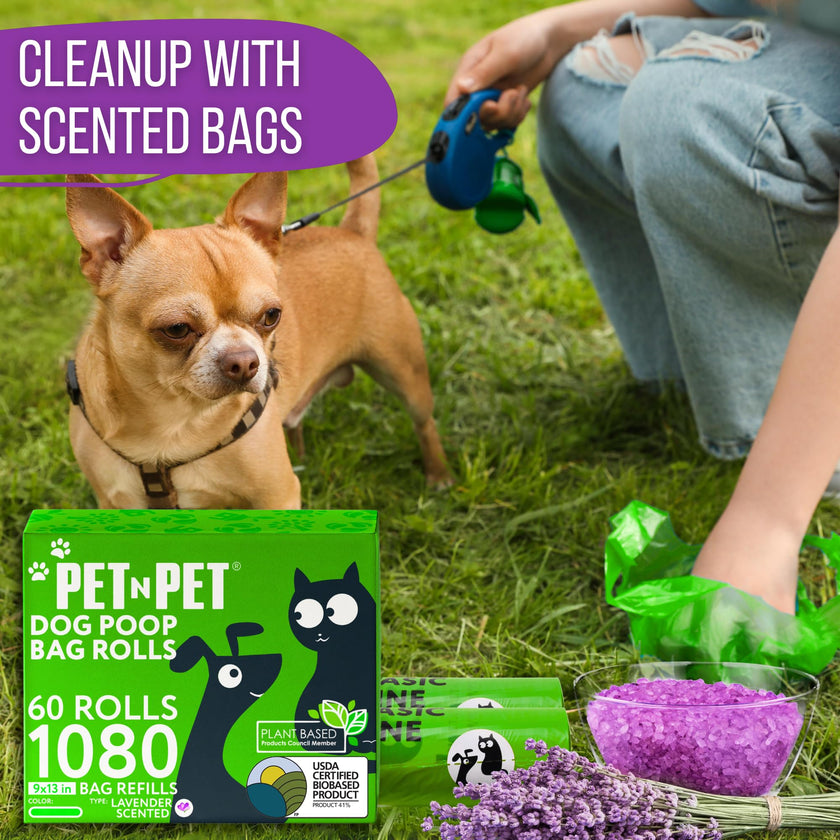Pet N Pet Dog Poop Bags - USDA Certified 41% Plant-Based Doggy Poop Bags - Leak-Proof Sac Caca Chien Refill Rolls (1080 Count, Lavender Scented, Green) 🍁 All In One Marketplace Canada