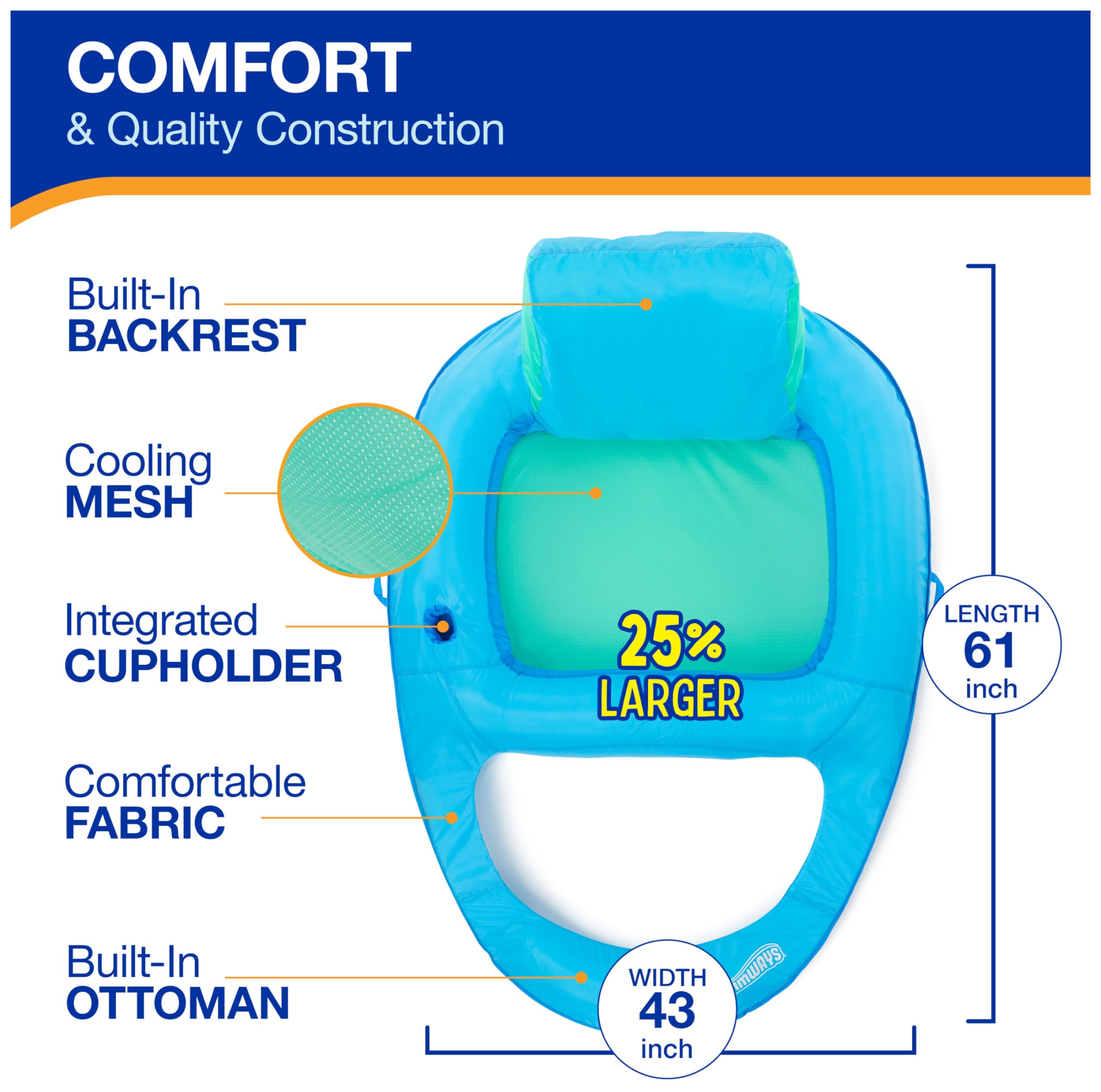 SwimWays Spring Float Premium XL Recliner Chair, Inflatable Pool Floats Adult with Fast Inflation, 25% Larger Than Recliner, Supports Up to 300 lbs 🍁 All In One Marketplace Canada