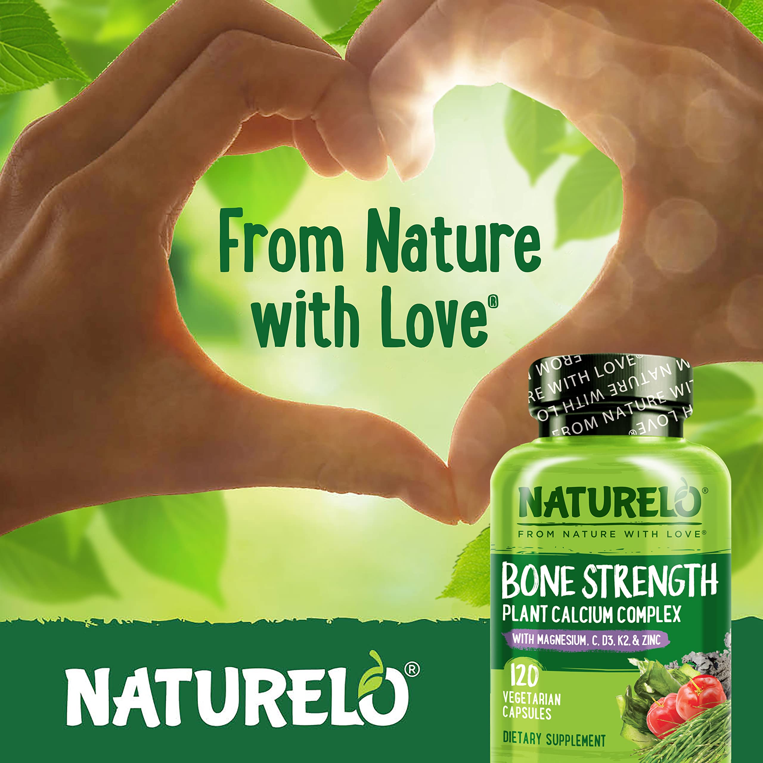 NATURELO Calcium Supplement with Vitamin C, D3, K2, Magnesium & Zinc for Bone Strength, 120 Vegetarian Capsules, with Plant-Based Calcium 600mg, Non-GMO, Soy & Gluten-Free 🍁 All In One Marketplace Canada