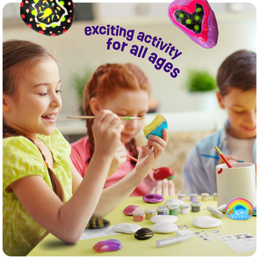 Kids Rock Painting Kit - Glow in The Dark - Arts & Crafts Christmas Gifts for Boys and Girls Ages 4-12 - Craft Activities Kits - Creative Art Toys for 4, 5, 6, 7, 8, 9, 10, 11 & 12 Year Old Kids (Glow In The Dark) 🍁 All In One Marketplace Canada